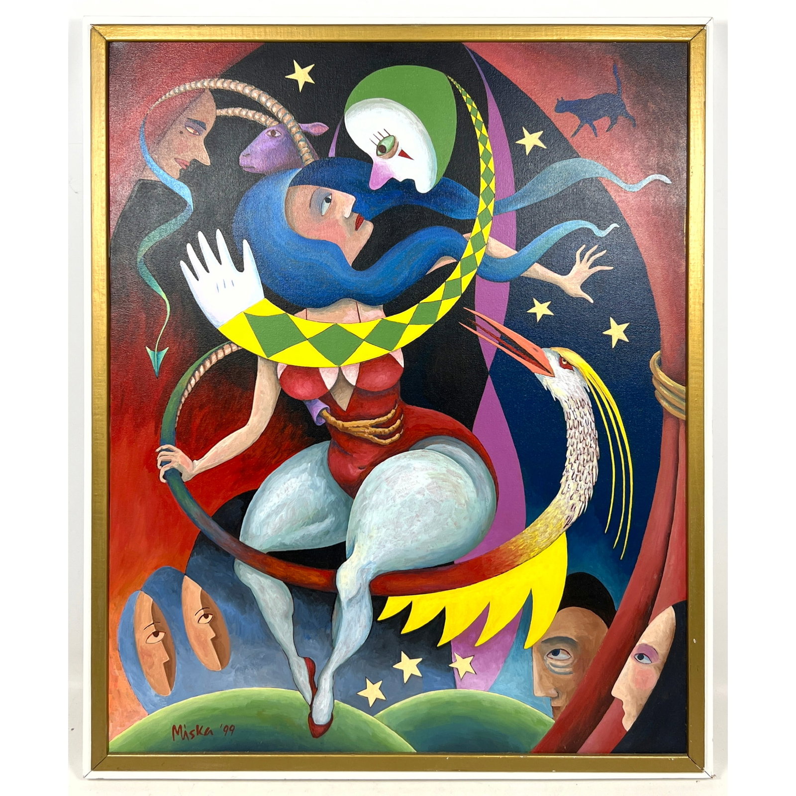 Donna Miska Painting on Canvas. Don't Believe The Gypsy and dated 1999.: Donna Miska Painting on Canvas. Don't Believe The Gypsy and dated 1999. Dimensions: Height: 31.5 inches, Width: 26 inches. ---