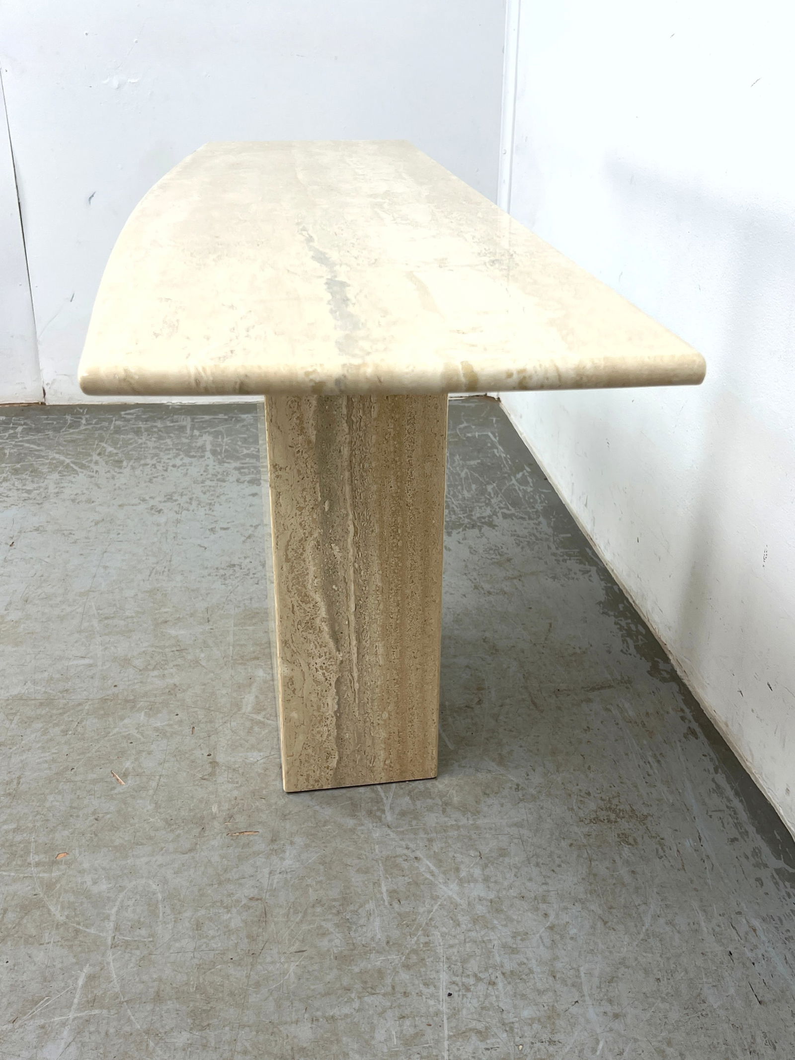 Marble console table. Travertine top on Rectangular Pedestal Base. - 5