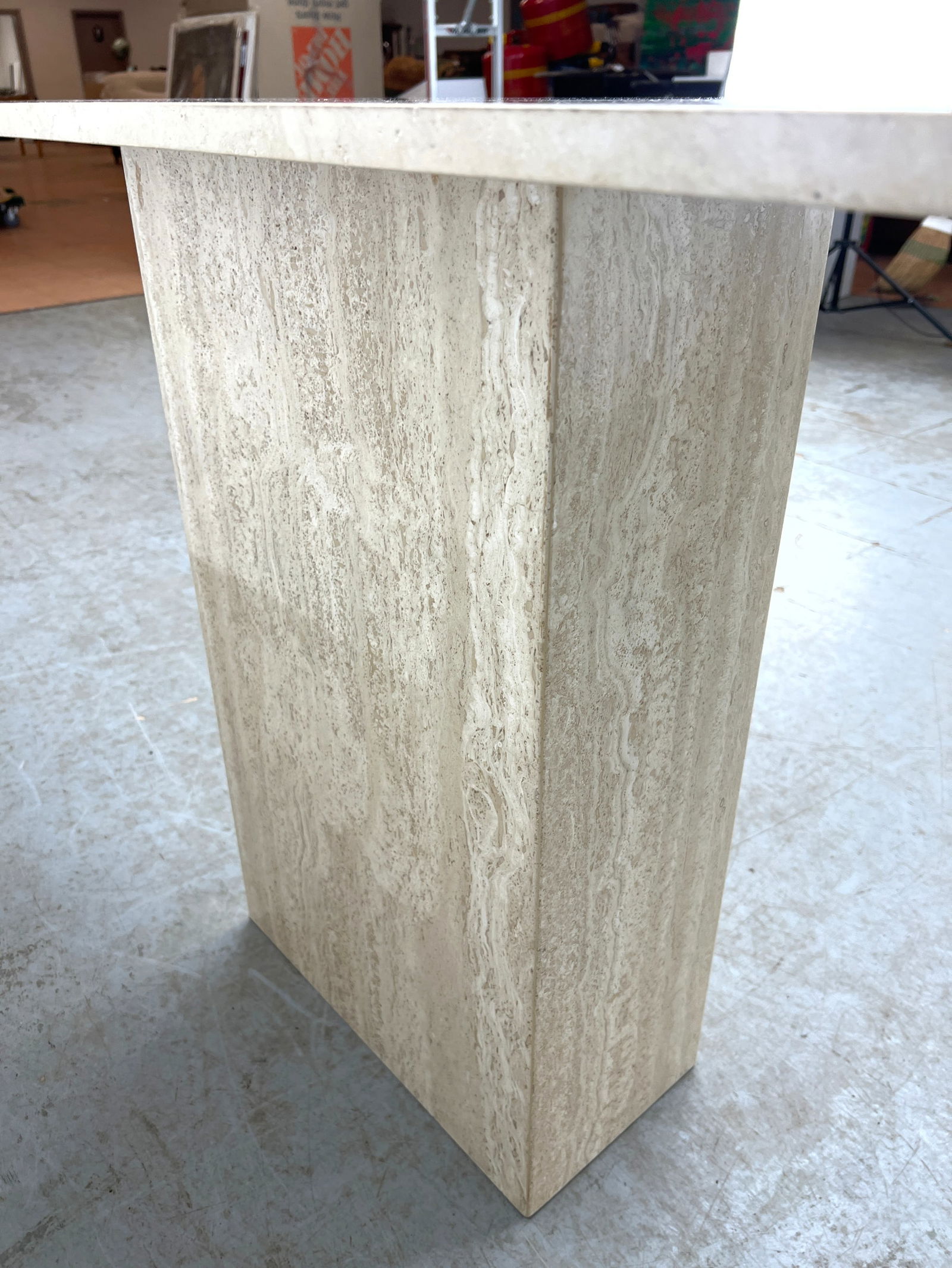 Marble console table. Travertine top on Rectangular Pedestal Base. - 6