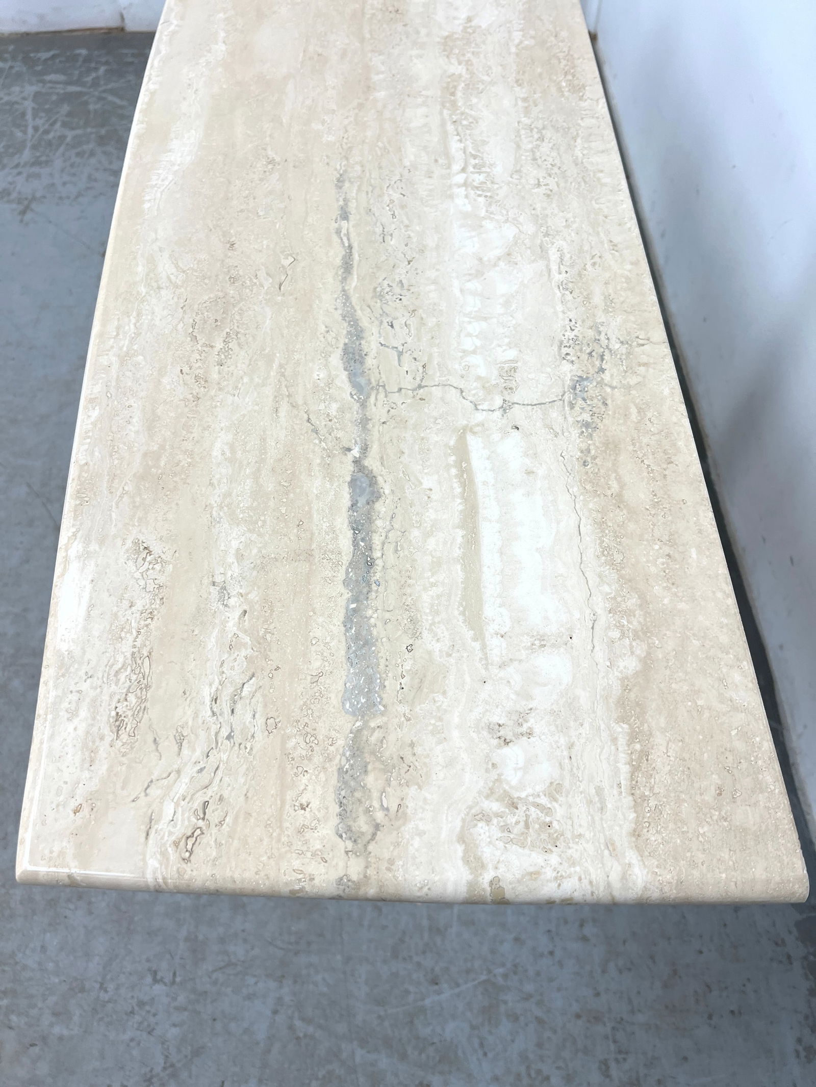Marble console table. Travertine top on Rectangular Pedestal Base. - 7