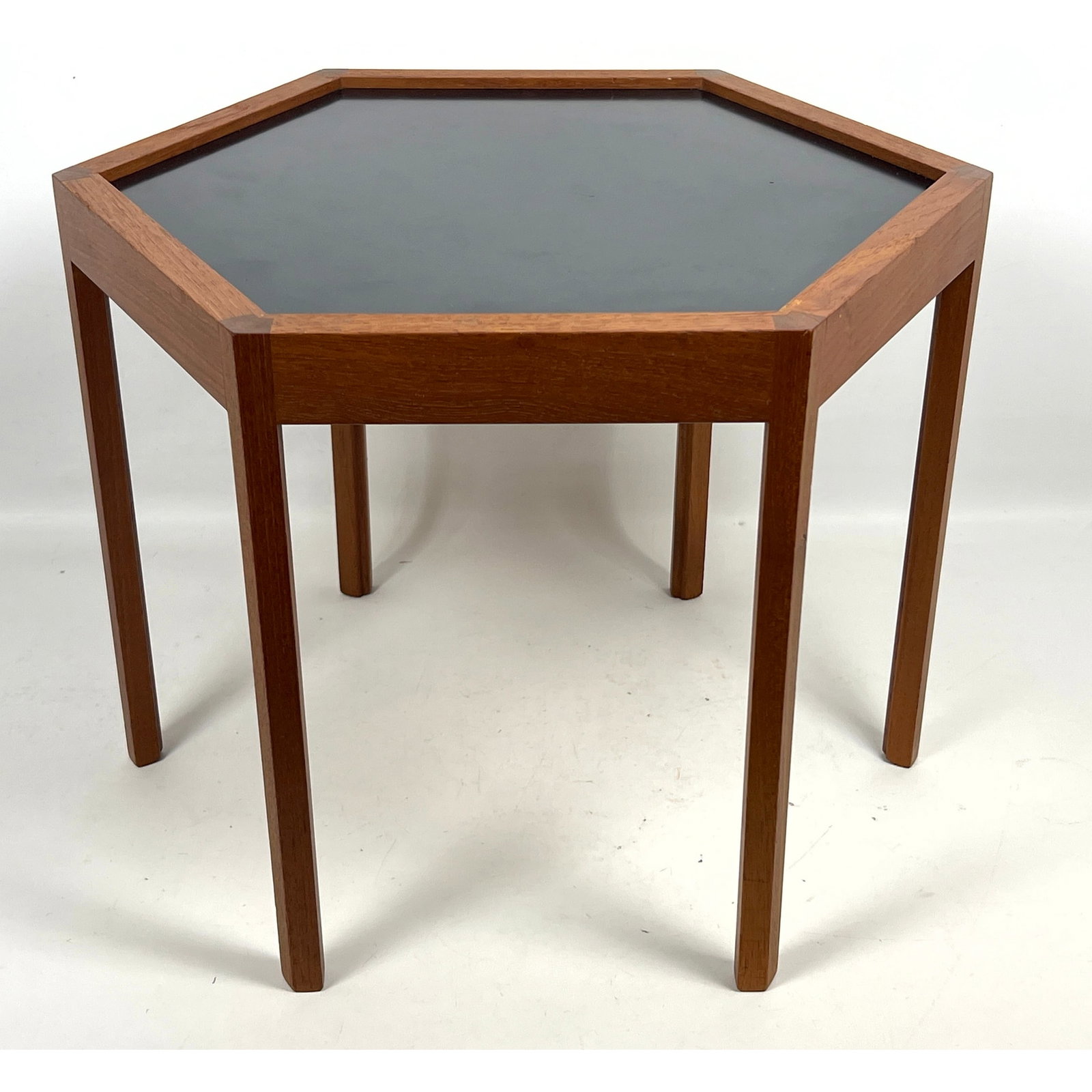 Danish Modern Mod Hans Andersen Hexagonal Teak and Black Laminate Side Table Denmark. Marked. (1 of 11)