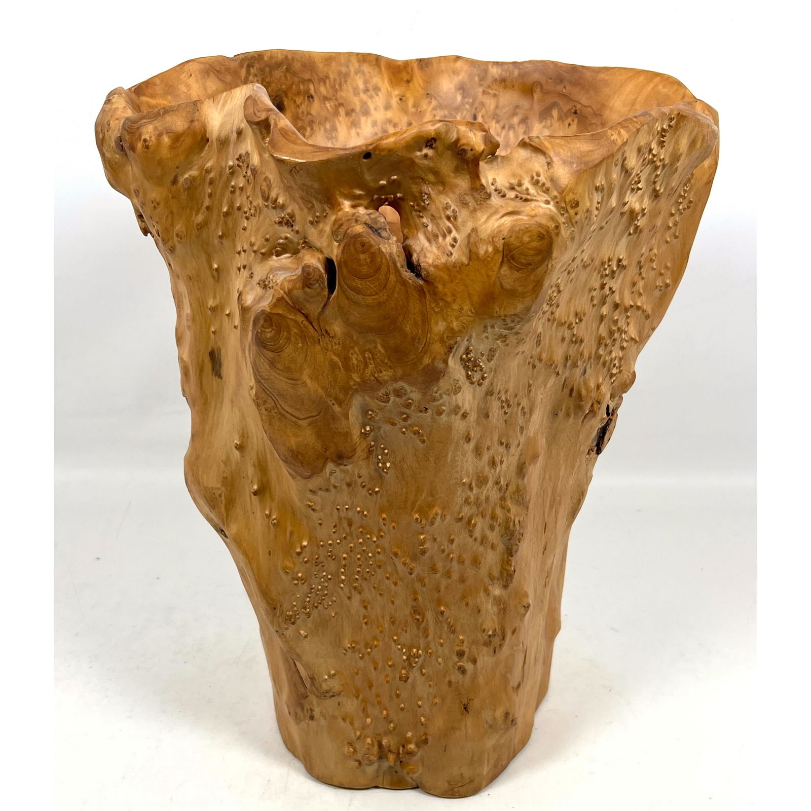 Organic Natural Wood Artisan Carved Vase. Carved from single section of Figured Burl Wood, likely Ma (1 of 11)