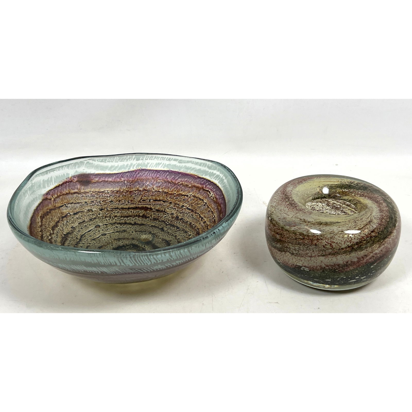 2pc Studio Art Glass. BRUCE BORTON 1971 Small Glass Vessel; Signed. 2). Irregular Rim Glass Bowl wit (1 of 13)