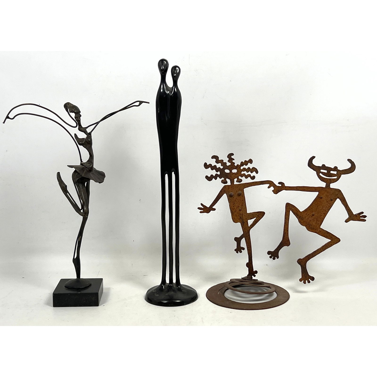 3pc Figural Metal Sculpture Lot. 1) Welded Metal Ballerina in TuTu Form. 2) Tall Couple Sculpture. 3 (1 of 17)