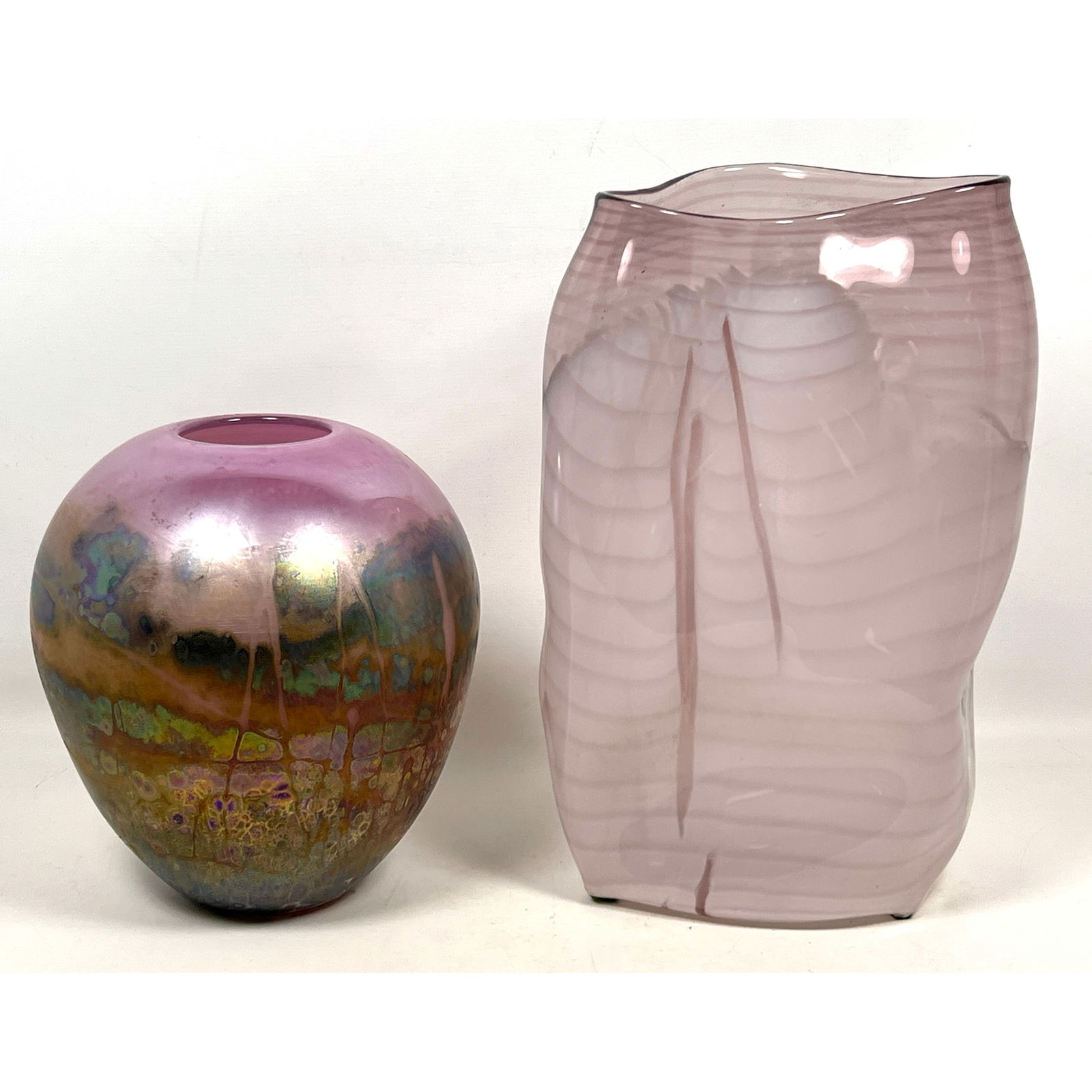 2pc Art Glass. Don Friel large round vase signed, New Jersey glass artist. The other piece is signed (1 of 13)
