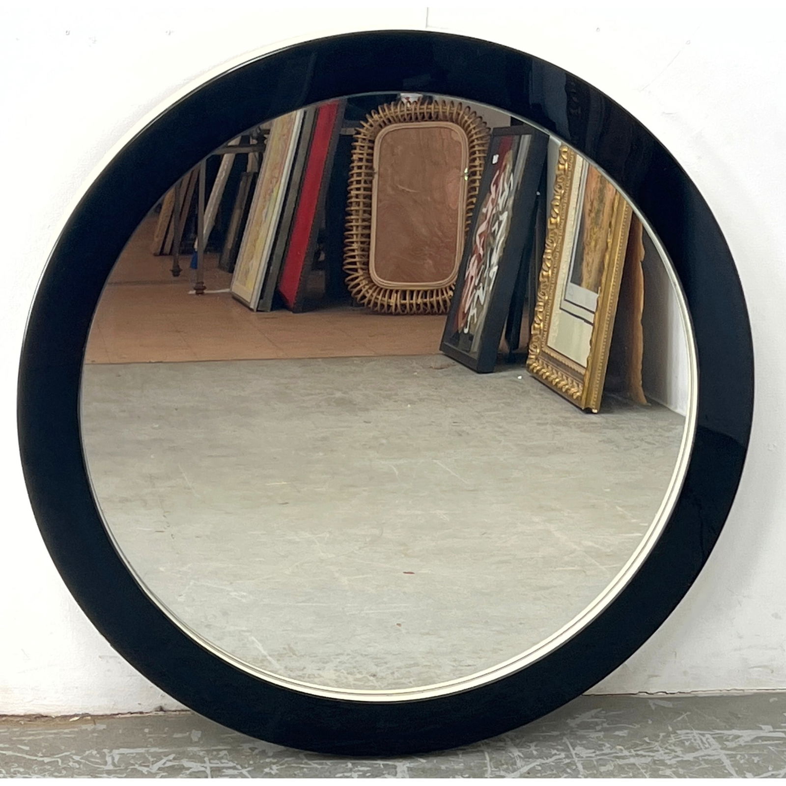 Black and White Round Framed Wall Mirror. (1 of 7)