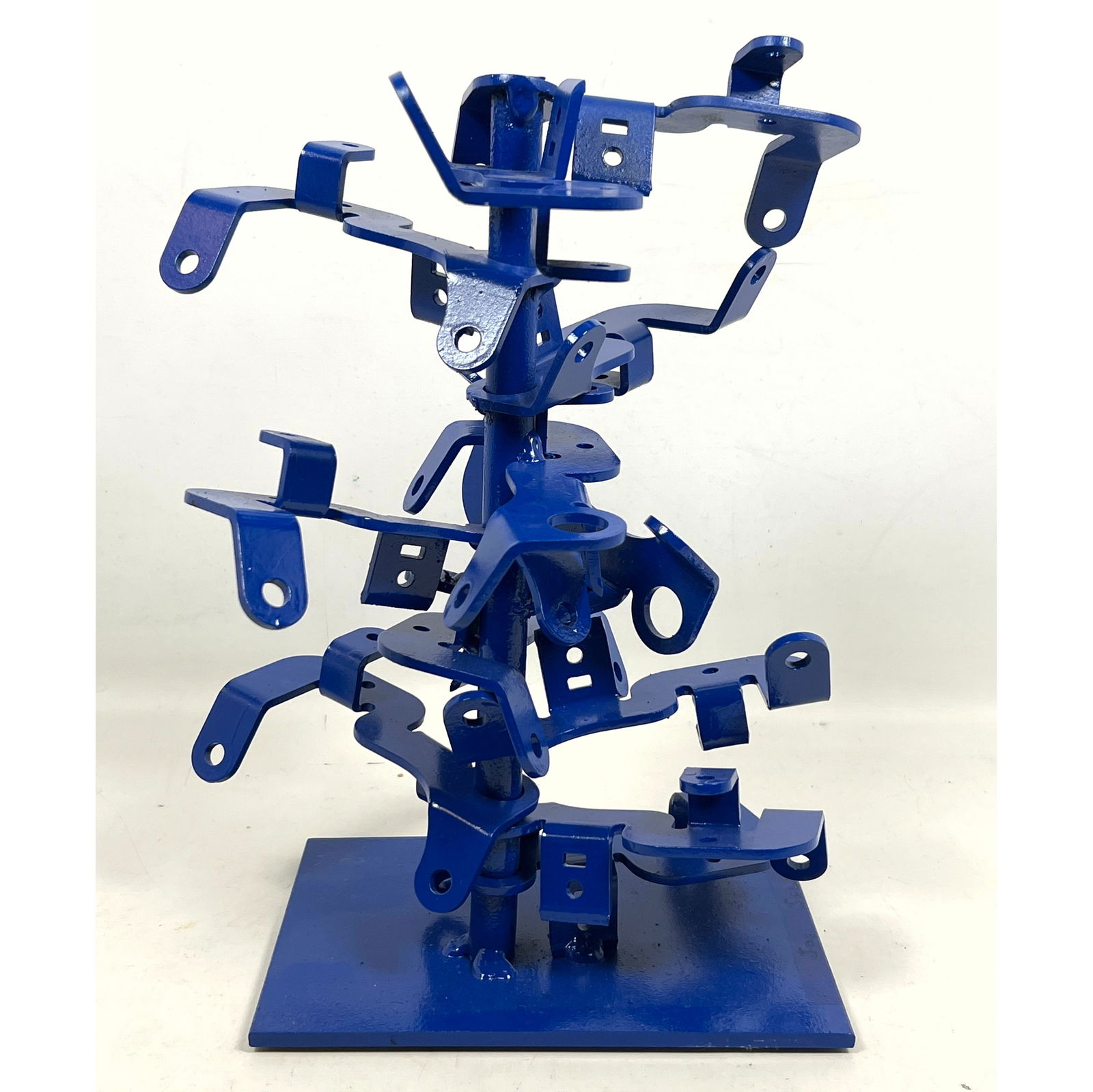 JOSEPH SELTZER Industrial Welded Metal Sculpture. Signed Joe Seltzer. "Navy Industrial Parts" by wel: JOSEPH SELTZER Industrial Welded Metal Sculpture. Signed Joe Seltzer. "Navy Industrial Parts" by welding found steel objects.? The sculpture is painted Navy and signed with felt pads on bottom.
