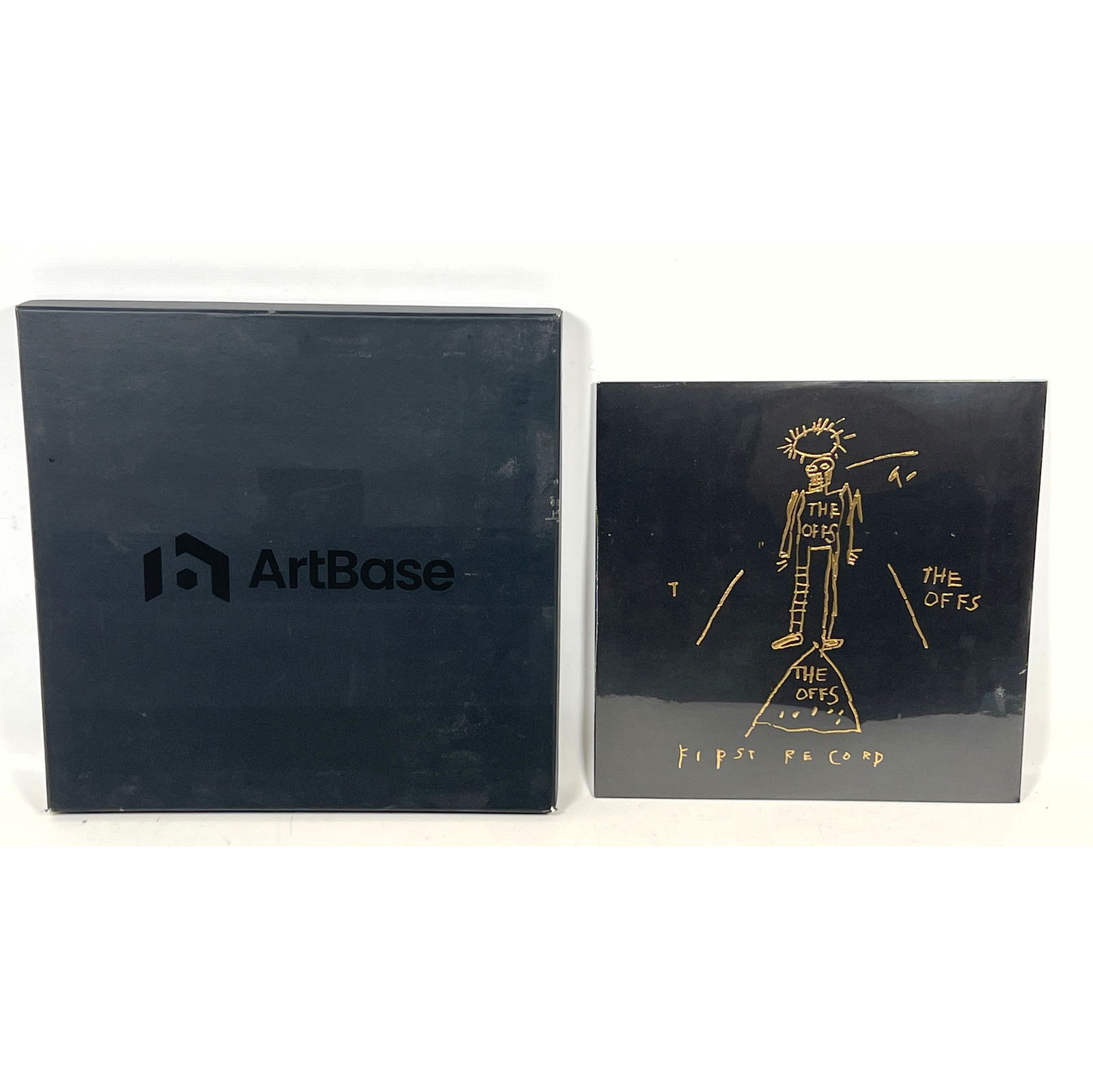 Basquiat cover art for the Offs album 40th anniversary gold edition 115 of 550: Basquiat cover art for the Offs album 40th anniversary gold edition 115 of 550 Dimensions: Height: 14 inches, Width: 14 inches, Depth: 1.5 inches. ---