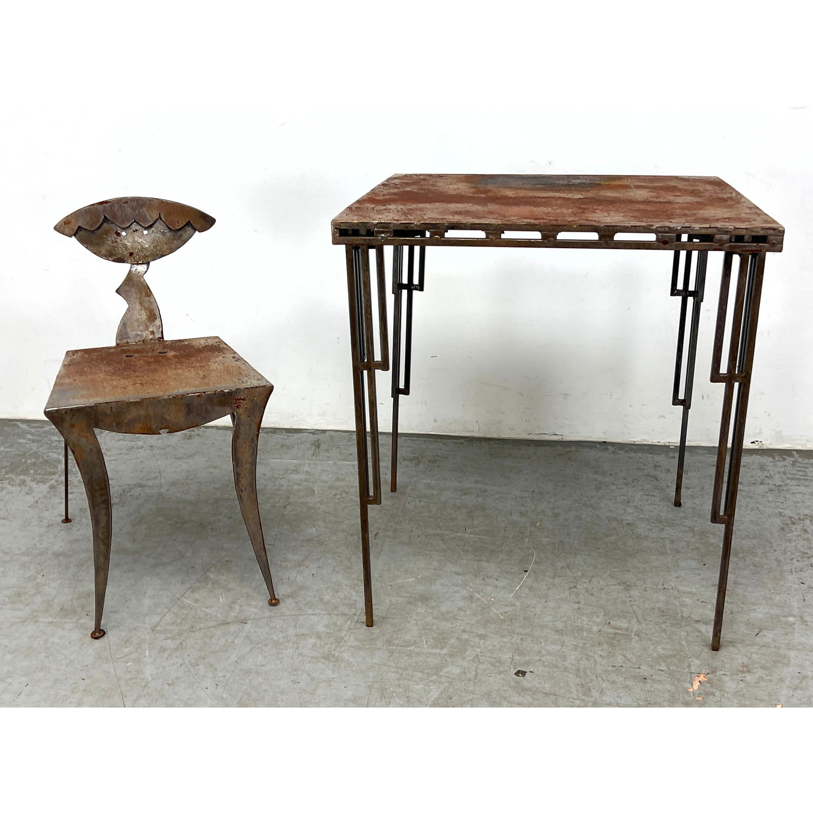 Custom Artisan Studio Iron Table and Chair. Post Modern Memphis Style. (1 of 10)