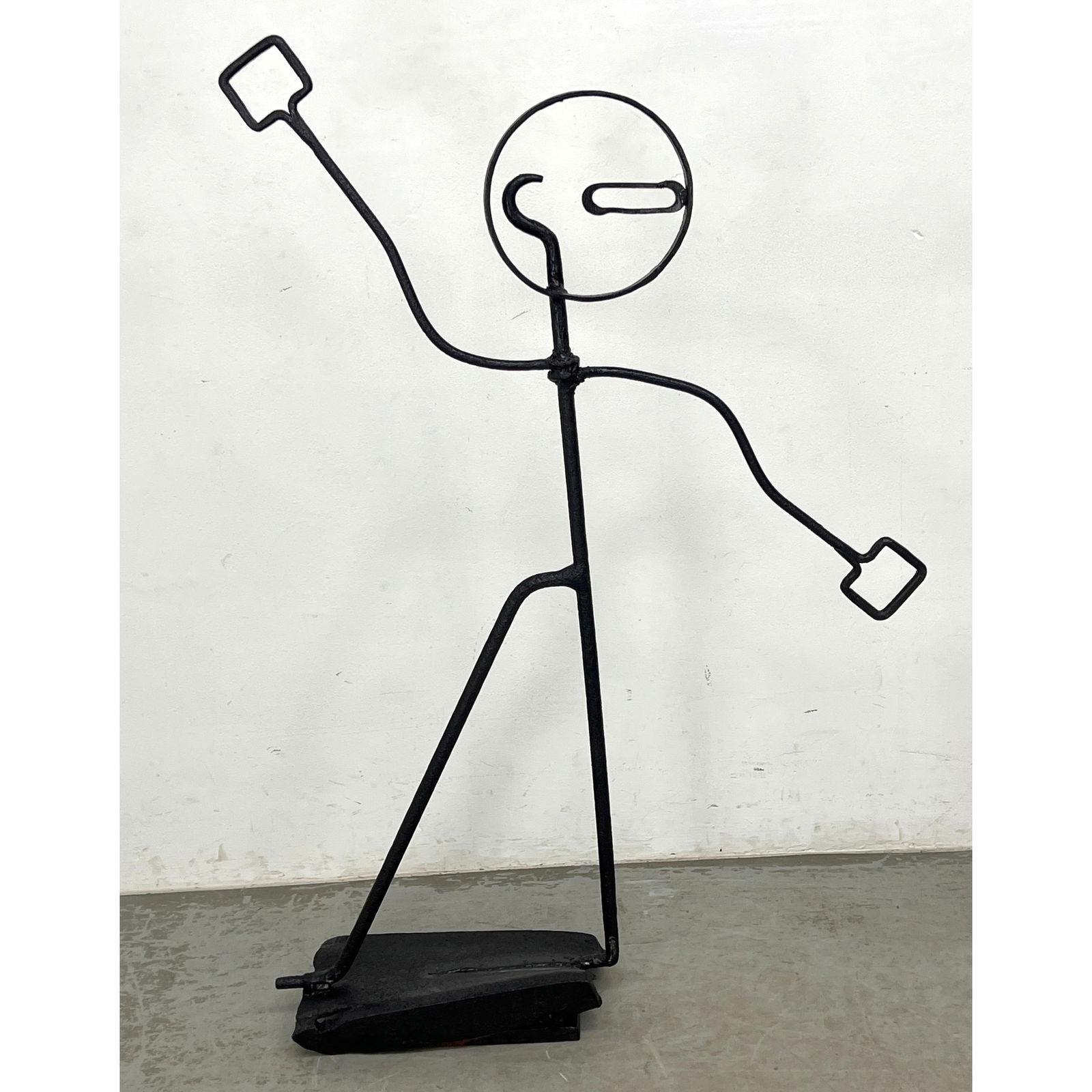 Welded Metal Figural Sculpture. Metal Stick Figure.: Welded Metal Figural Sculpture. Metal Stick Figure. Dimensions: Height: 48 inches, Width: 31 inches, Depth: 8.5 inches. ---