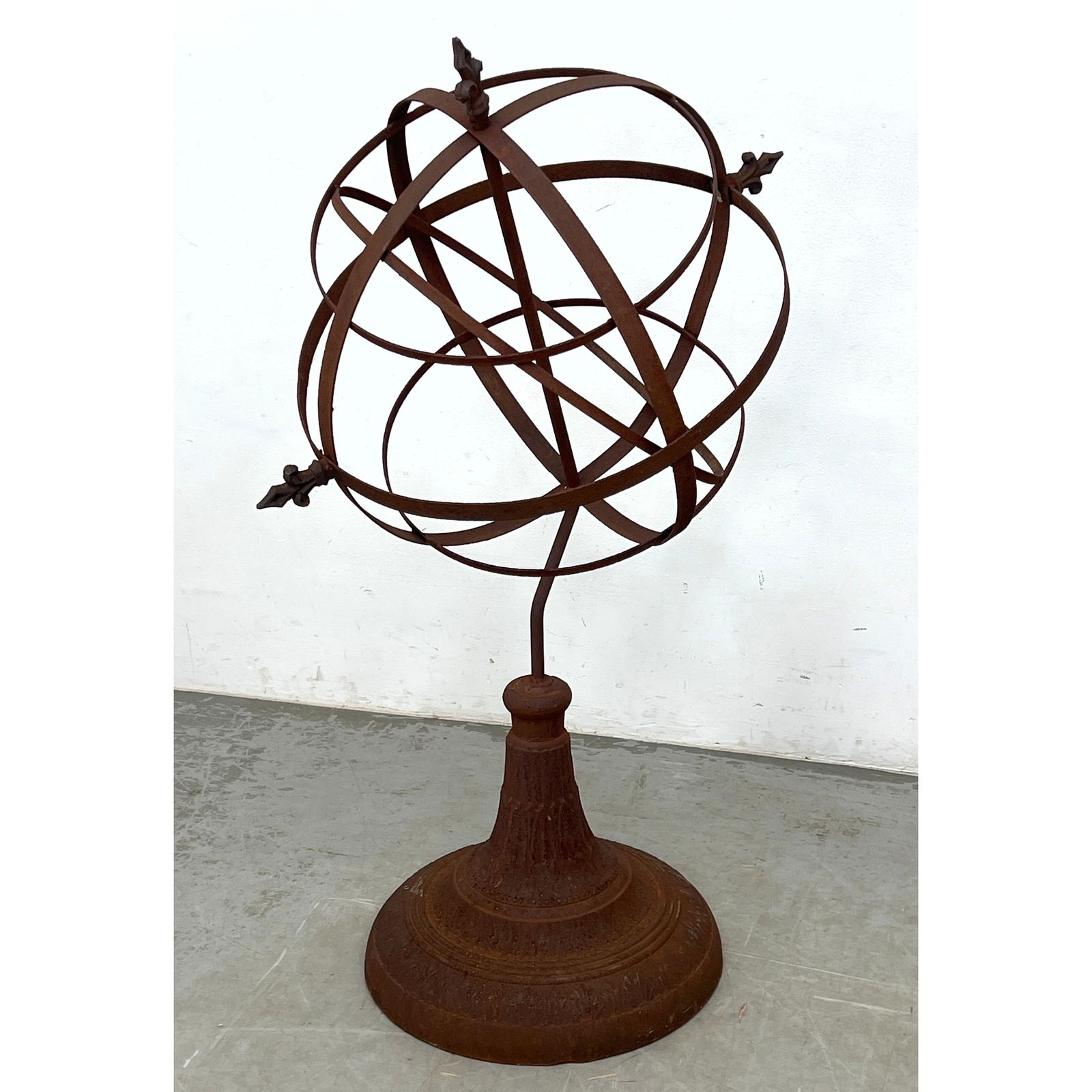 Large Iron Armillary Sphere On Pedestal Base. Garden Sculpture. (1 of 8)