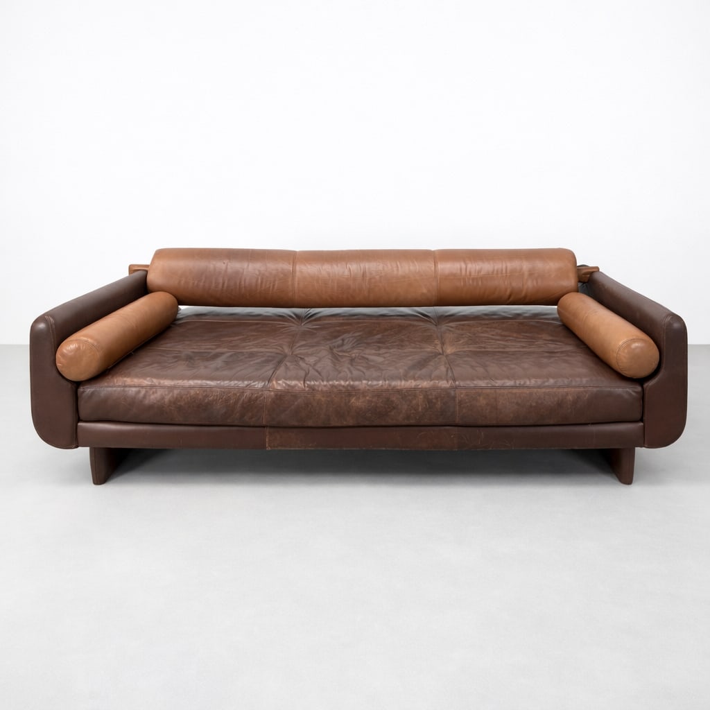 Vladimir Kagan Matinee Brown Leather Sofa Daybed. Dark Brown with contrasting leather bolsters and B (1 of 17)