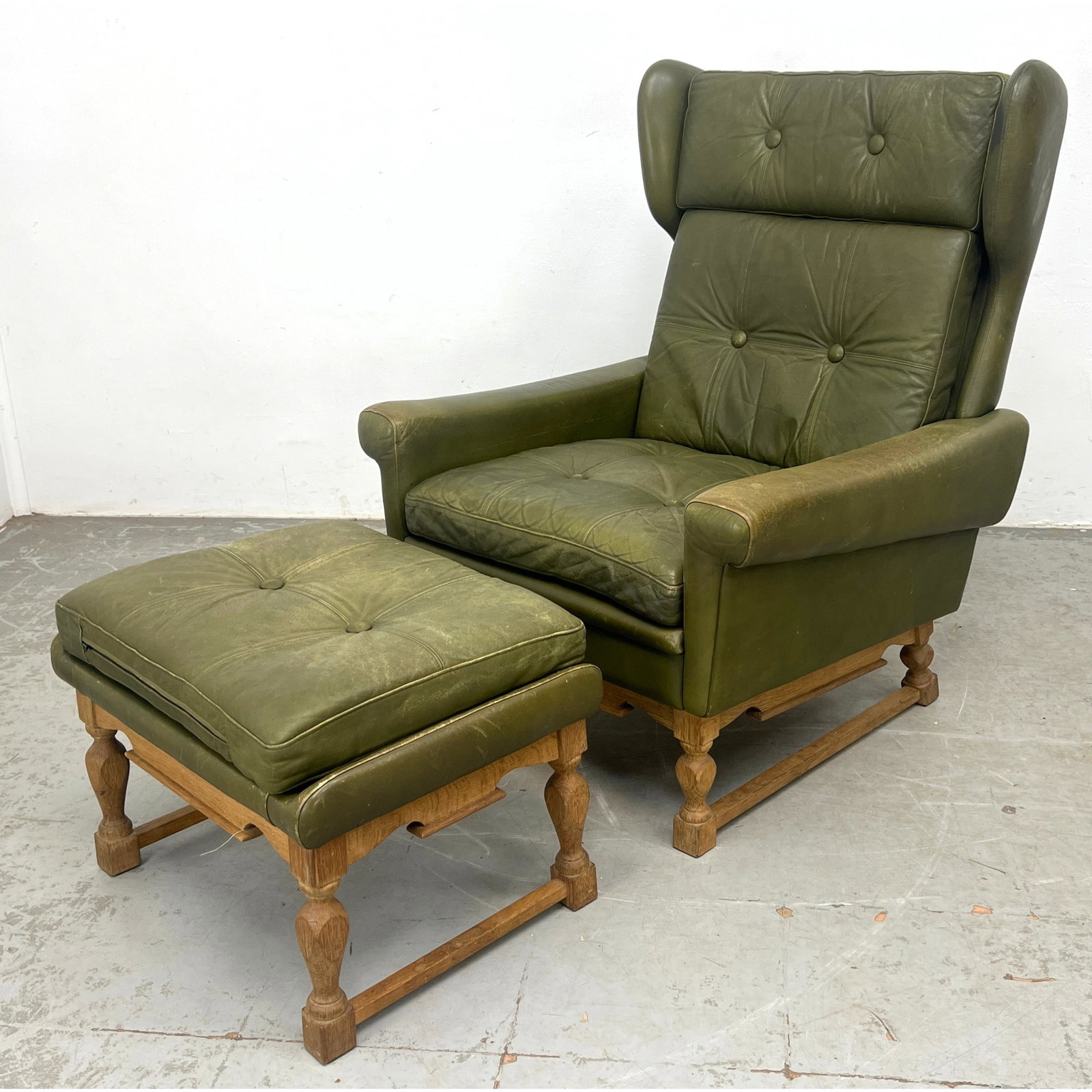 Svend Skipper Leather Tall Back Lounge Chair and Ottoman. Danish Oak. (1 of 11)