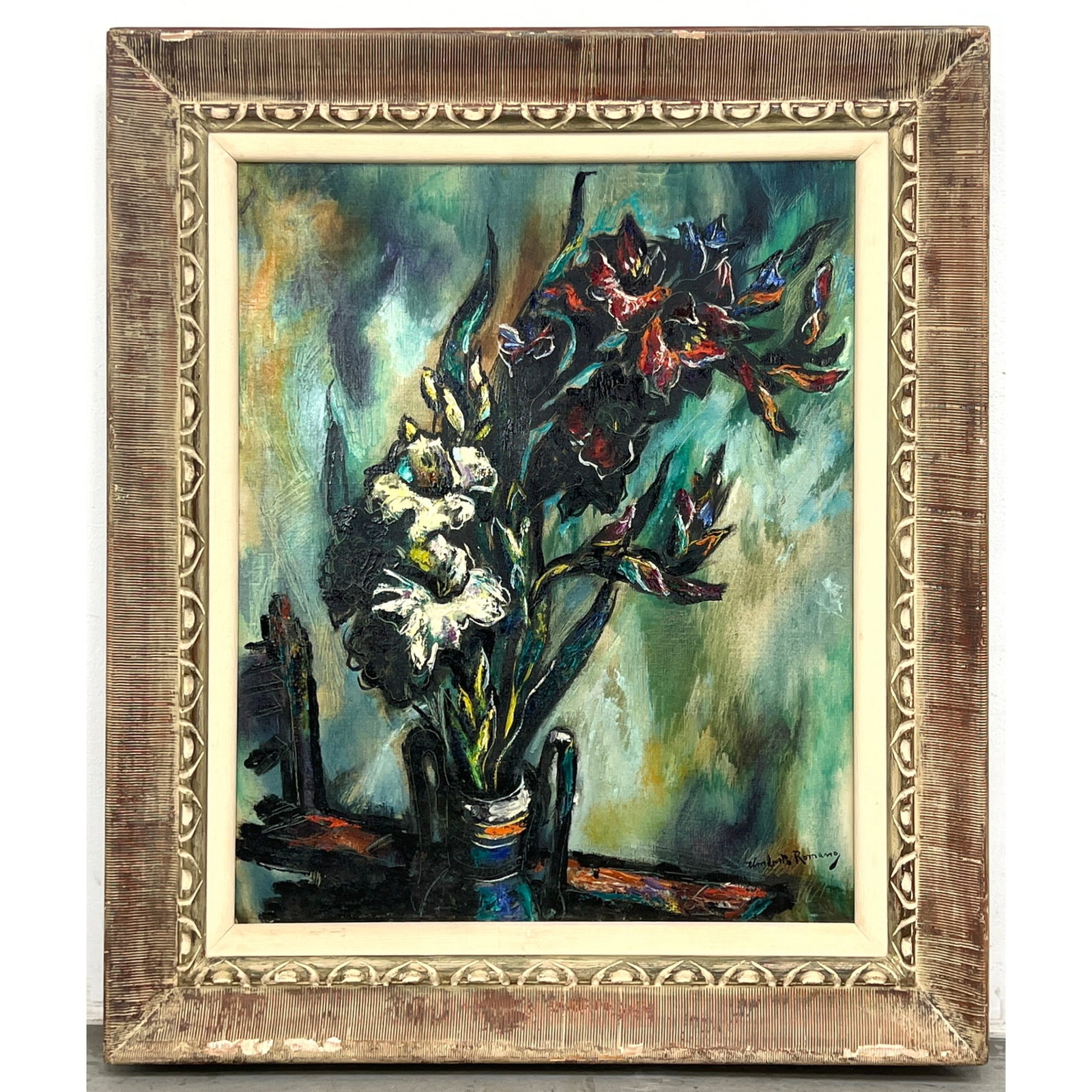 Umberto Romano Mid-Century Expressionist Still Life Painting on Canvas. (1 of 10)