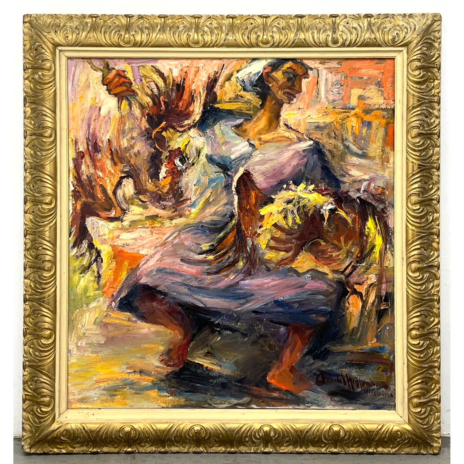 Arnold Hoffmann Impressionist Painting on Canvas. Granada.: Arnold Hoffmann Impressionist Painting on Canvas. Granada. Dimensions: Frame Height: 53 inches, Frame Width: 47.5 inches. - Image Size: Image Height: 41 inches, Image Width: 37 inches. ---
