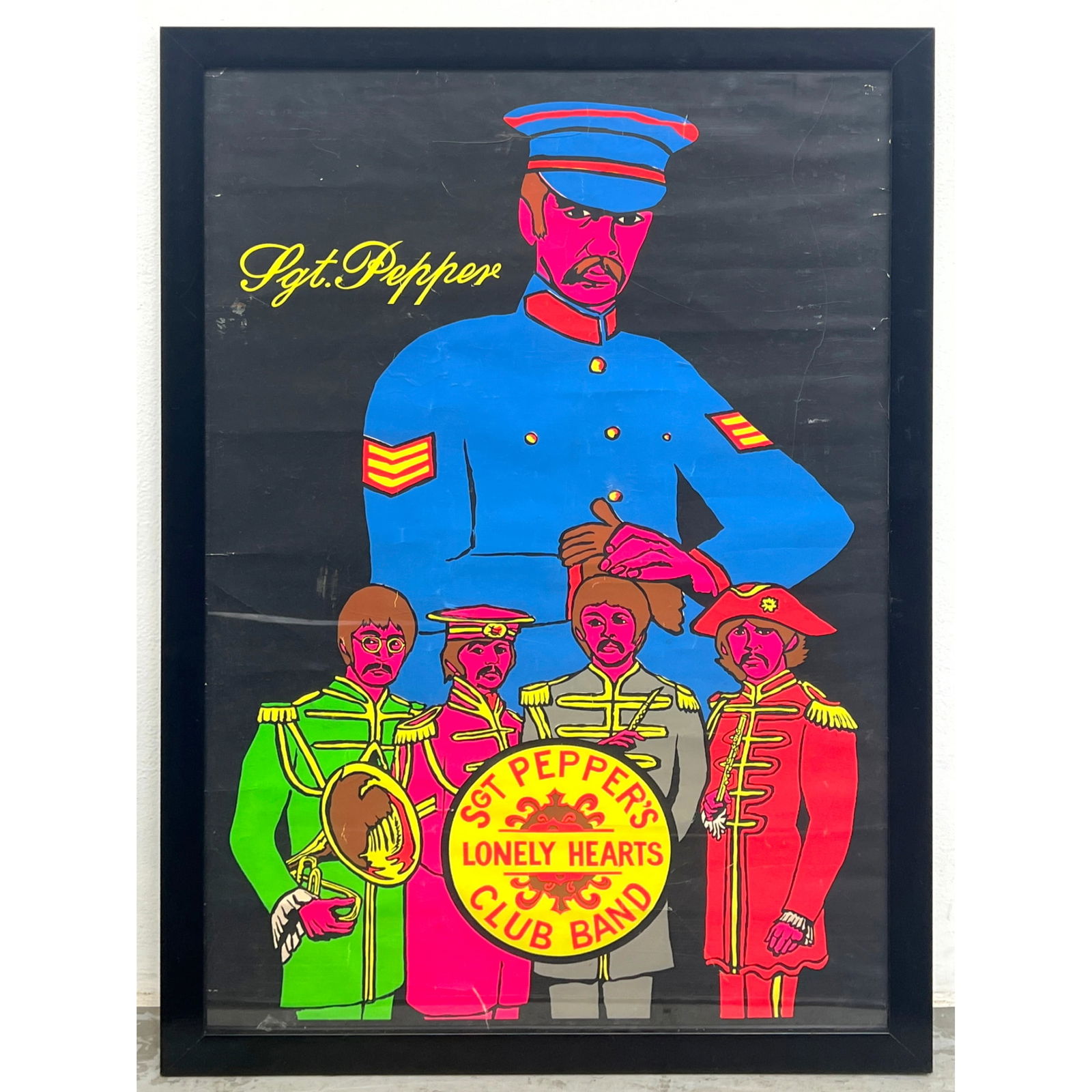 Beatles Sgt Pepper's Framed Poster.: Beatles Sgt Pepper's Framed Poster. Dimensions: Height: 38.25 inches, Width: 26.25 inches. ---