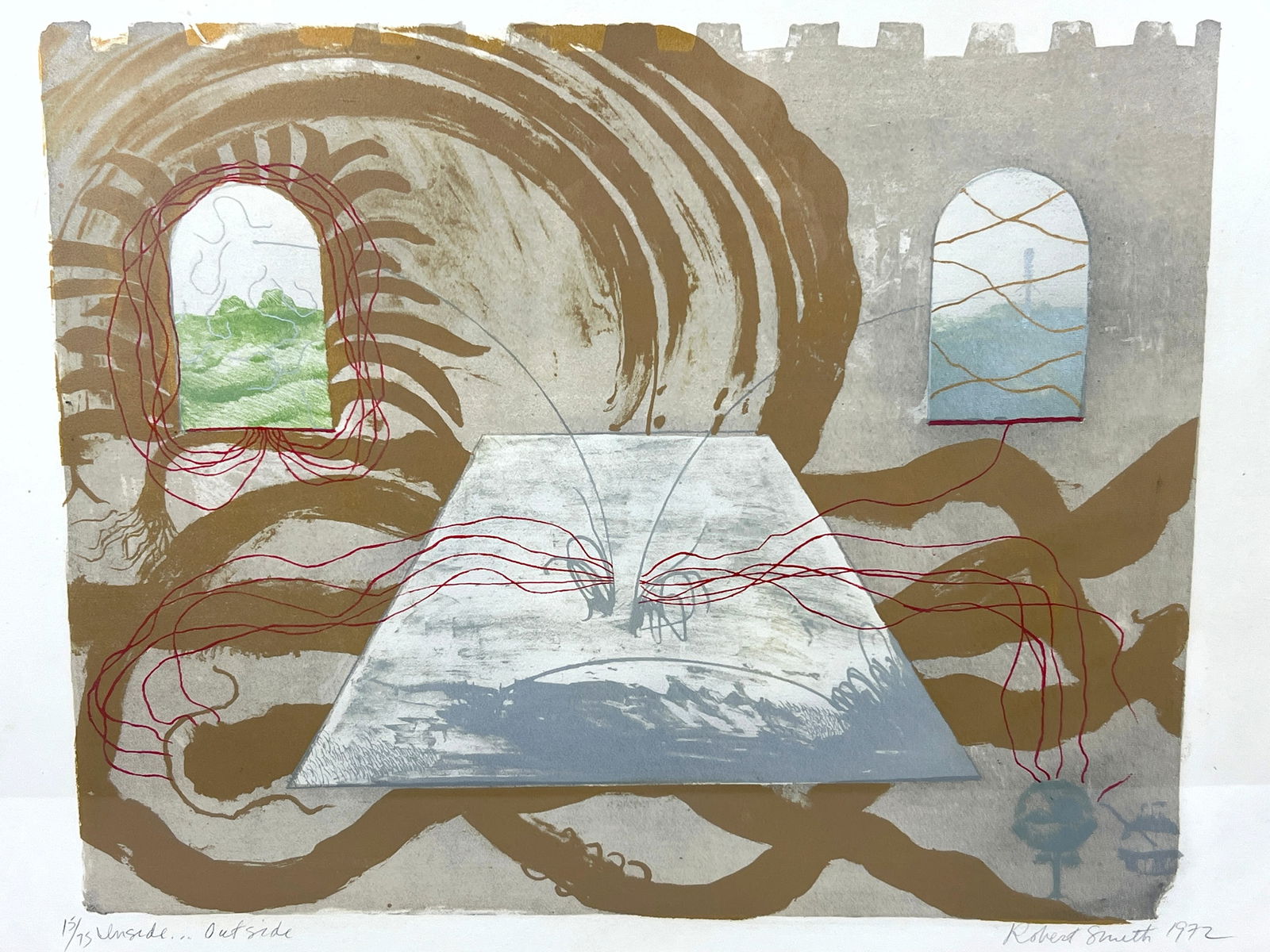 1972 Robert Smith Signed and Numbered Etching Print. 15/75. Inside outside. - 2