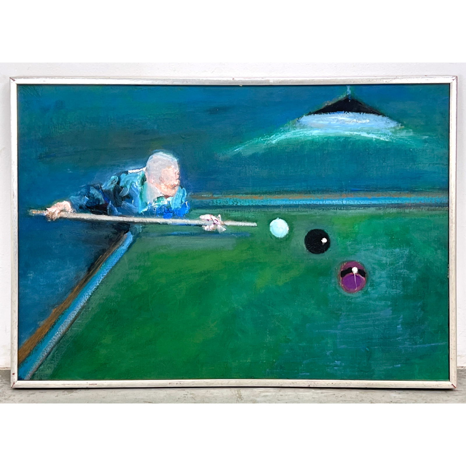 NORMAN RUBINGTON Impressionist Painting on Canvas of Billiards Pool Player.: NORMAN RUBINGTON Impressionist Painting on Canvas of Billiards Pool Player. Dimensions: Height: 27 inches, Width: 39 inches. ---