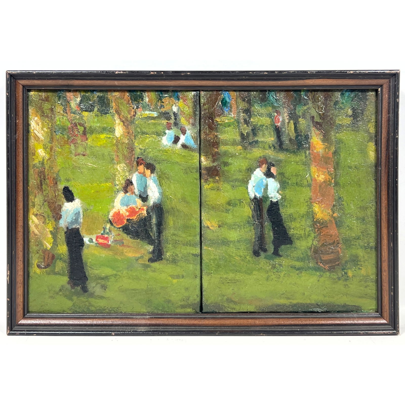 NORMAN RUBINGTON 2 Part Impressionist Painting on Canvas. Diptych Portrait.: NORMAN RUBINGTON 2 Part Impressionist Painting on Canvas. Diptych Portrait. Dimensions: Height: 11.5 inches, Width: 17.25 inches. ---