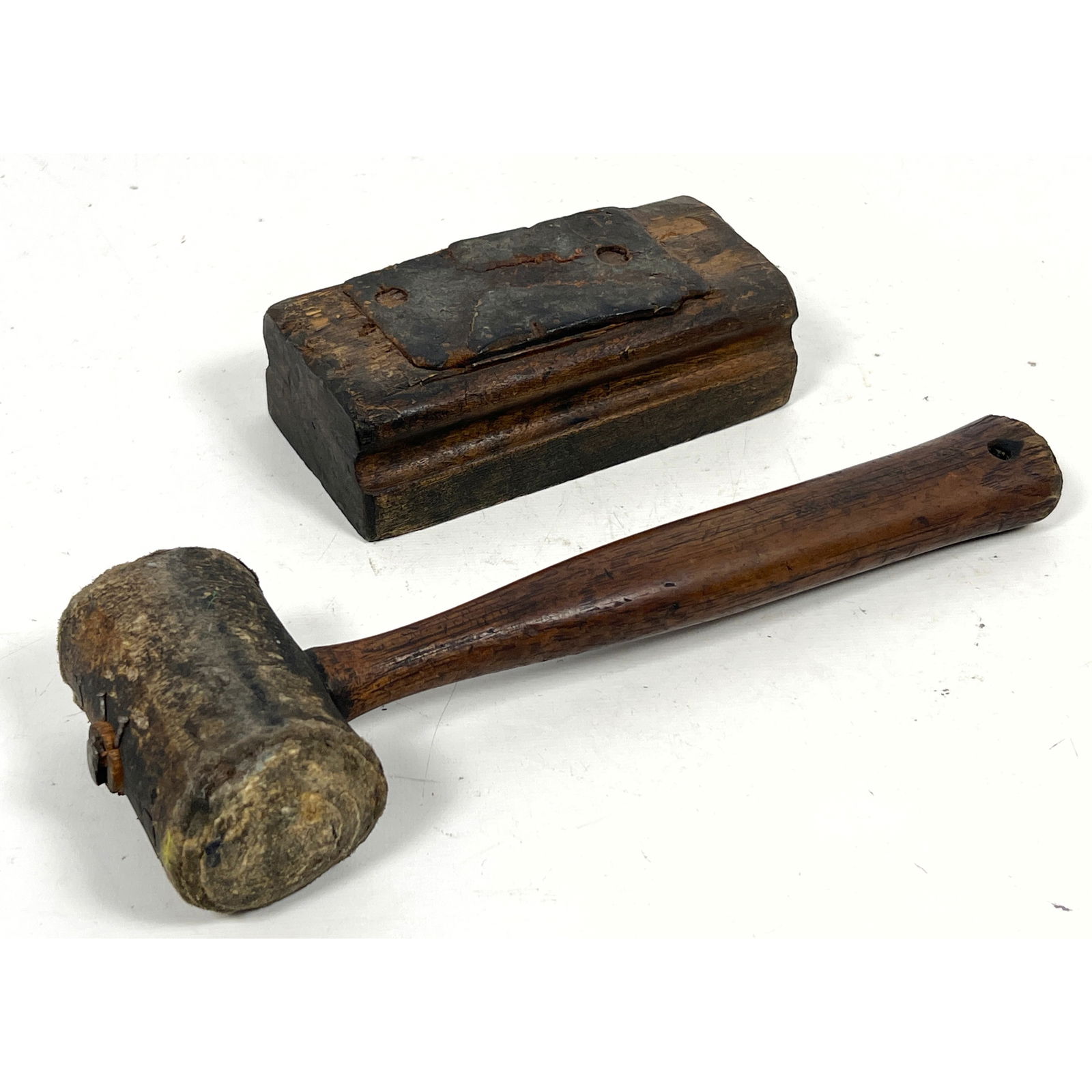Antique Leather Mallet with Metal and Wood Hammer Plate. (1 of 9)