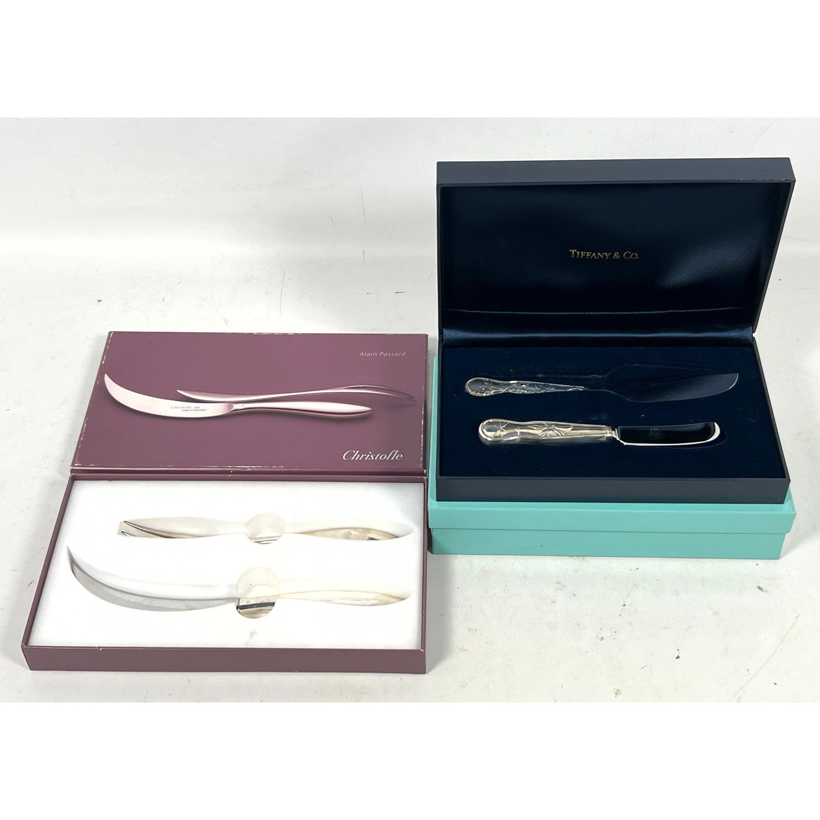 Boxed Christofle and Tiffany Serving Pieces. Tiffany with sterling handles. (1 of 12)