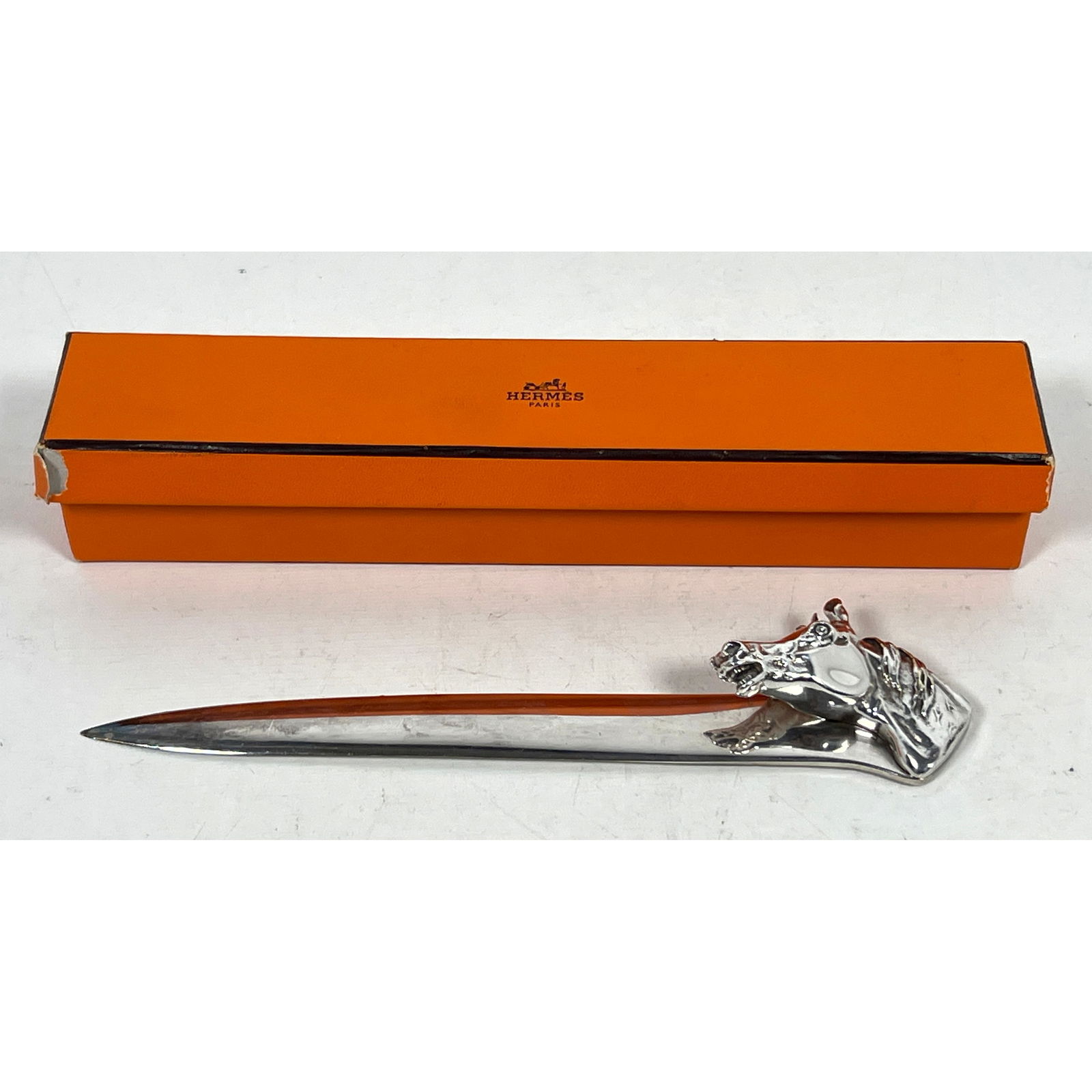 HERMES Paris Silver Plate Horse Head Letter Opener. Figural Horse Head Comes in Original Hermes Box. (1 of 10)