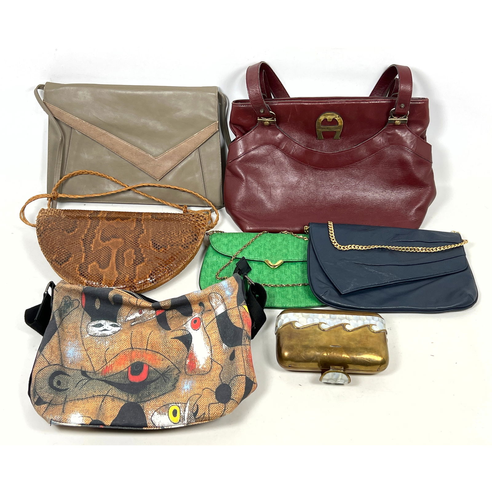 Collection of Vintage Purses, including Hattie Carnegie (Blue Leather), Lou Taylor (Gray Leather), K (1 of 19)