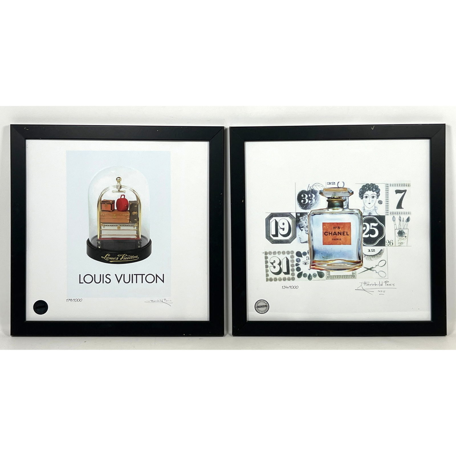 2pcs Fairchild Paris Louis Vuitton Lithographs Numbered for Sunday B. Morning: 2pcs Fairchild Paris Louis Vuitton Lithographs Numbered for Sunday B. Morning Dimensions: Height: 18 inches, Width: 18 inches. ---
