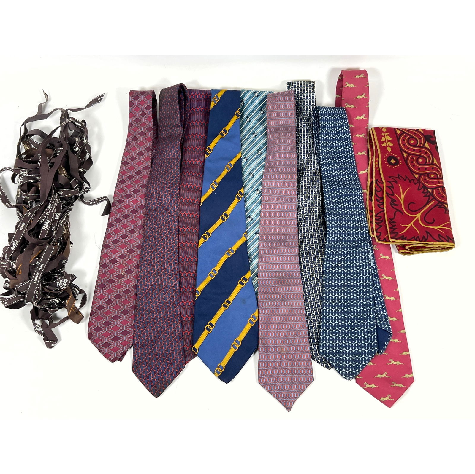 9 Hermes Men's ties one handkerchief. Plus Ribbons. (1 of 10)