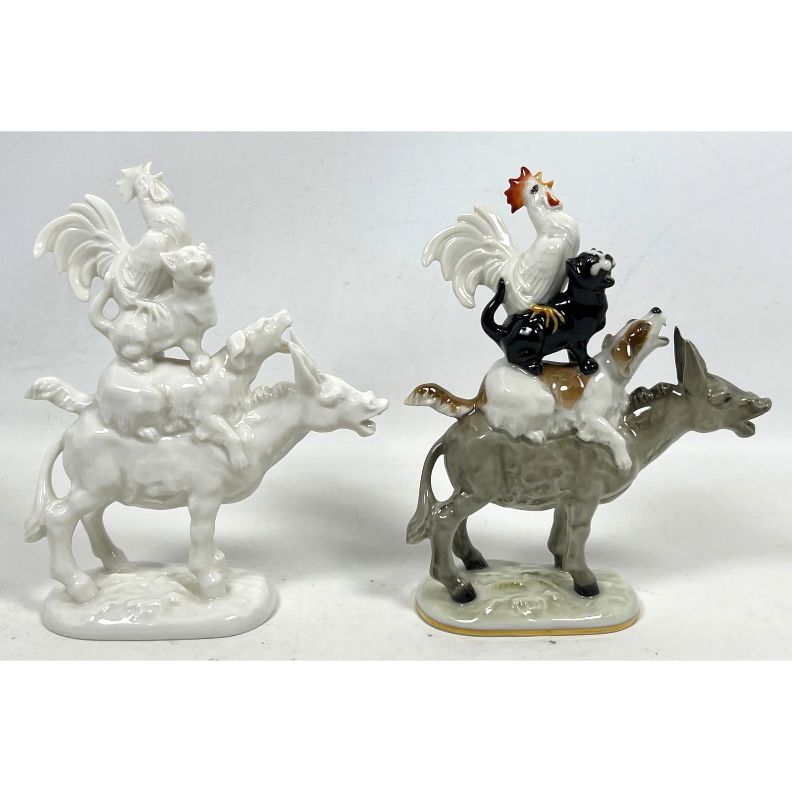 2pc HUTSCHENREUTHER Porcelain Figural Grouping Sculptures. German. Two "Town Musicians of Bremen" Sc (1 of 11)