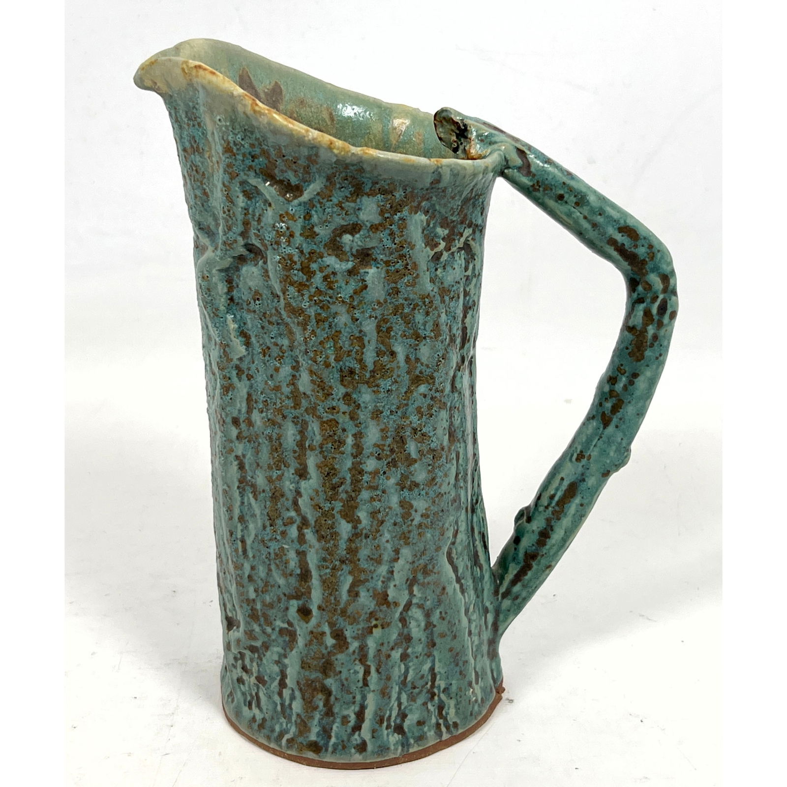 Ceramic Faux Bois Pitcher. Glazed textured Modernist Form. Applied Handle. (1 of 10)