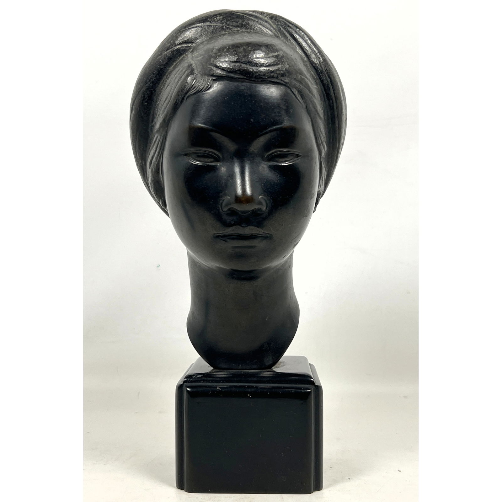 THANH LE NGUYEN Bronze Young Female Bust Sculpture. Southeast Asian woman wears Wide Thick Headband. (1 of 11)