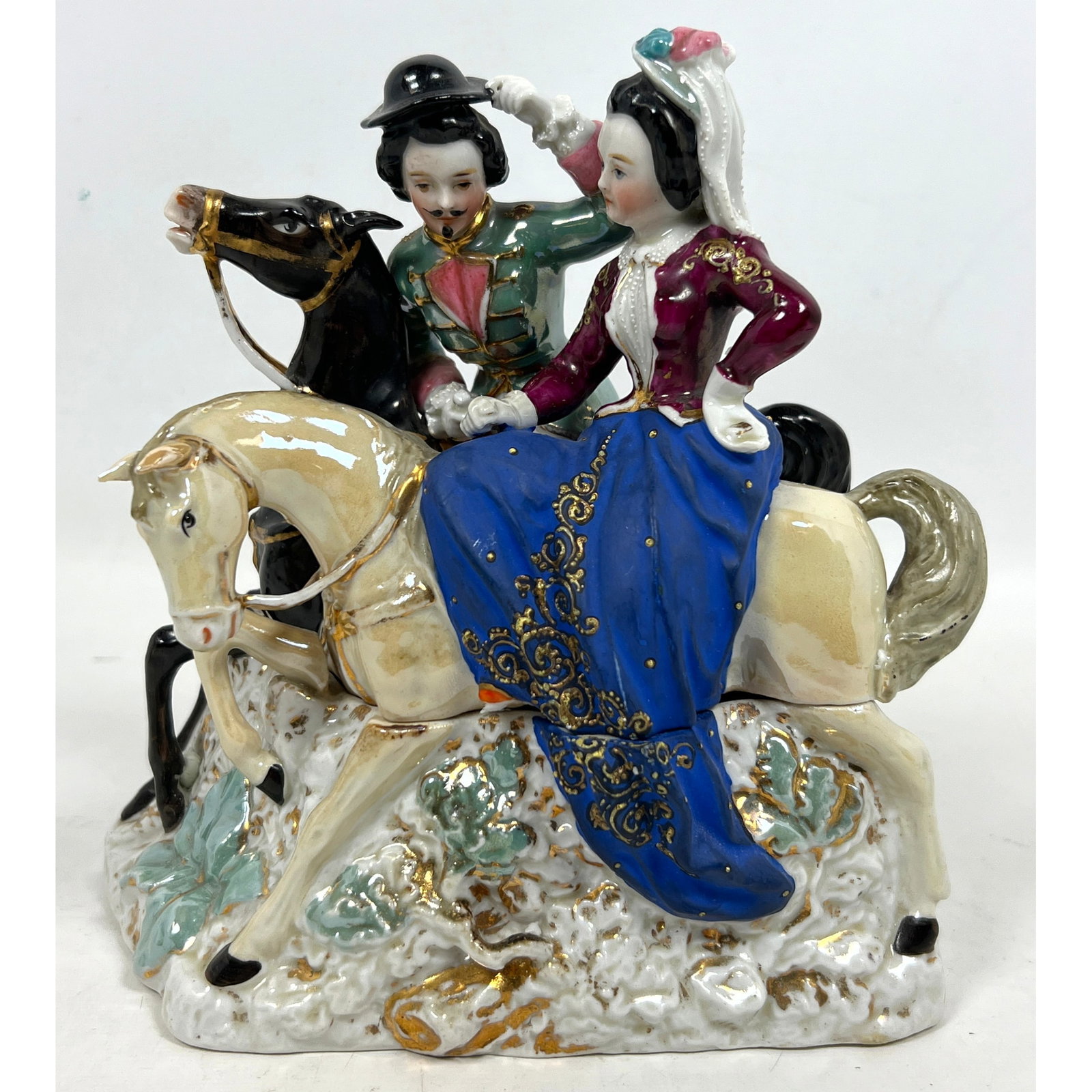 Antique Painted Porcelain Figural Box.: Antique Painted Porcelain Figural Box. Dimensions: Height: 7.75 inches, Width: 7 inches, Depth: 4 inches. ---