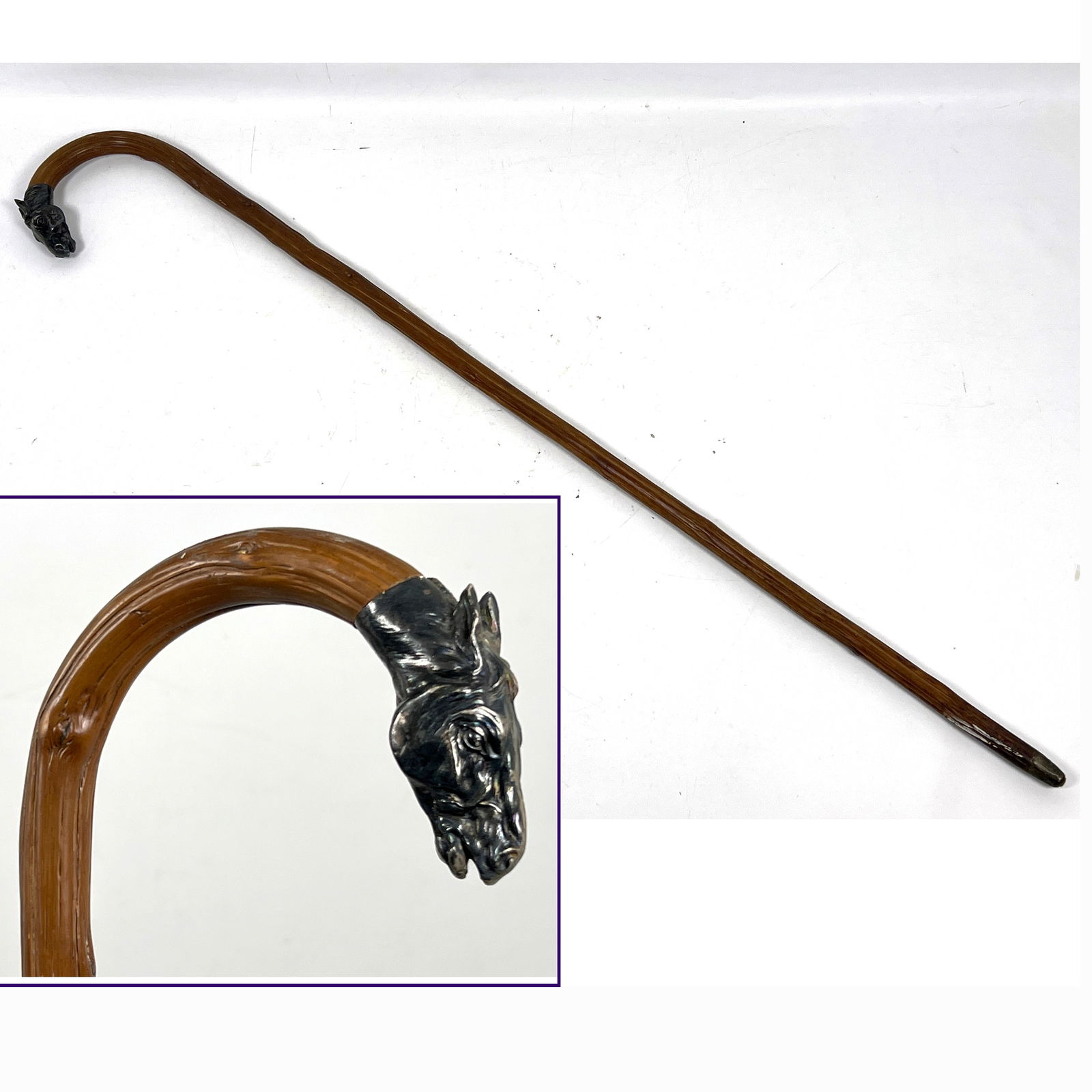 Antique 800 Silver Horse Head Walking Stick Cane. A.S. monogram.: Antique 800 Silver Horse Head Walking Stick Cane. A.S. monogram. Dimensions: Height: 36.5 inches, Width: 6 inches, Depth: 1 inches. ---