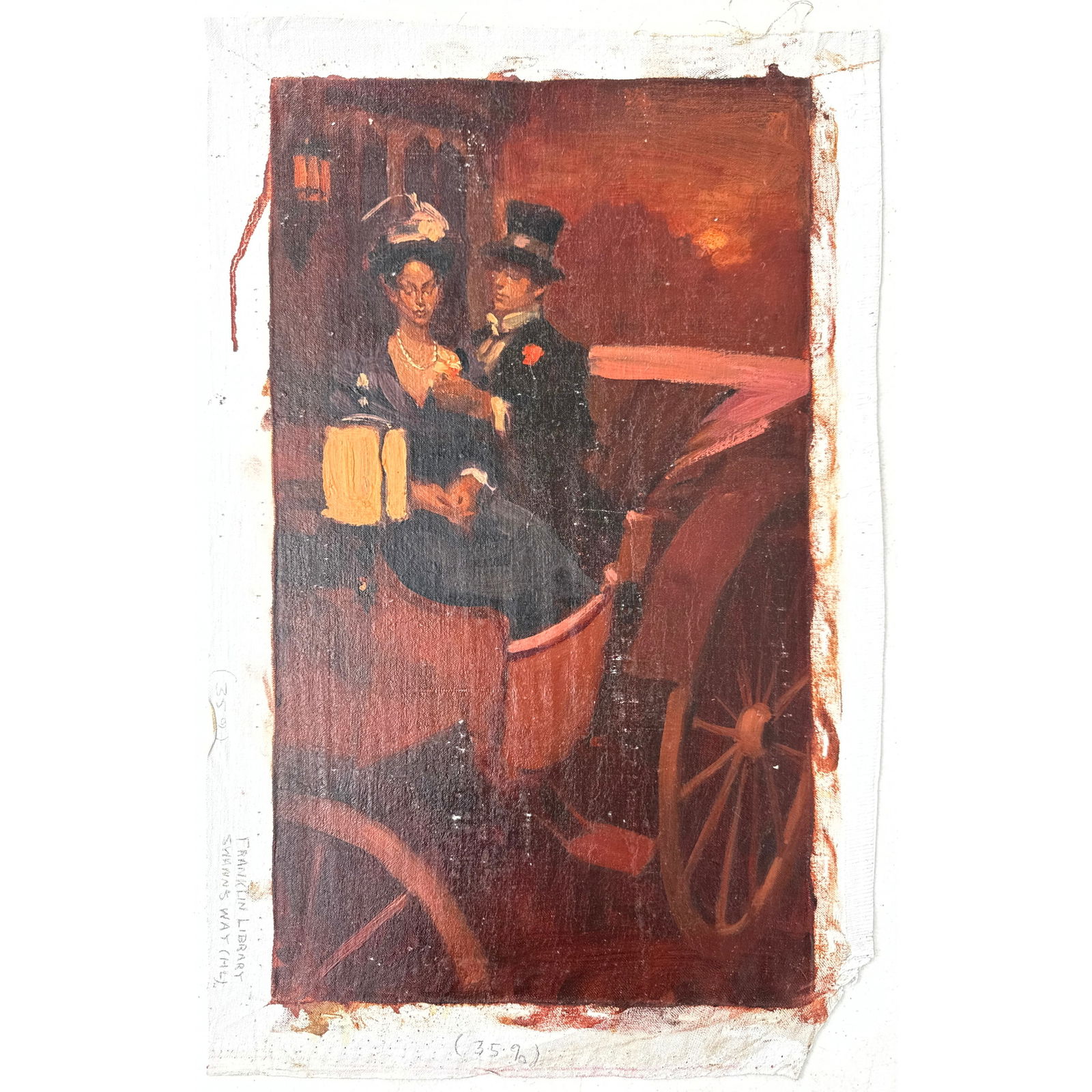 MALCOLM LIEPKE Original Painting on unstretched canvas. Unsigned. For the book Swann's Way by Marcel: MALCOLM LIEPKE Original Painting on unstretched canvas. Unsigned. For the book Swann's Way by Marcel Proust Franklin Library. Dimensions: Height: 23 inches, Width: 14.75 inches. ---