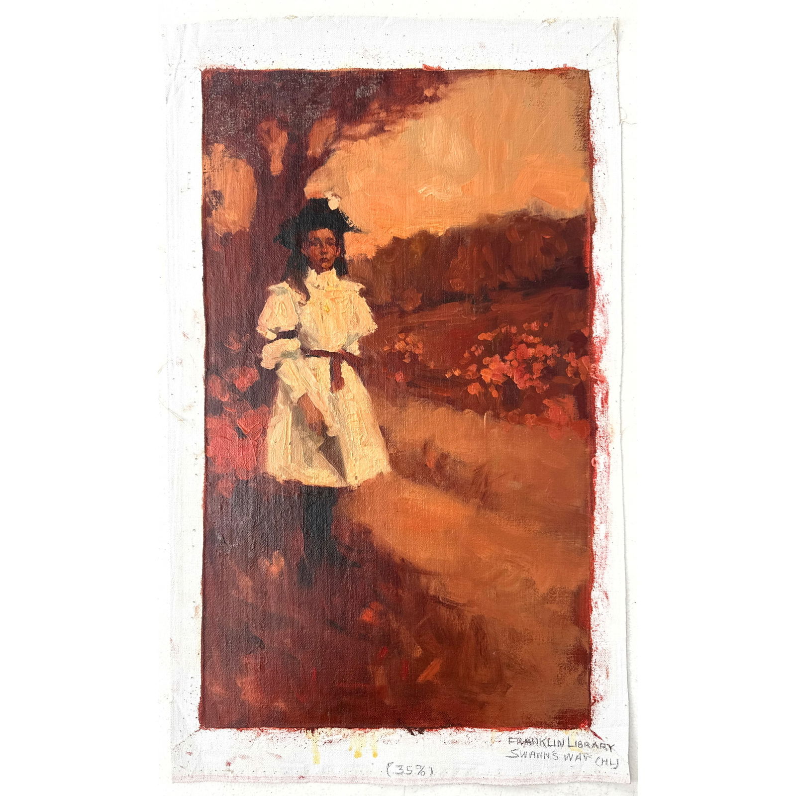 MALCOLM LIEPKE Original Painting on unstretched canvas. Unsigned. For the book Swann's Way by Marcel: MALCOLM LIEPKE Original Painting on unstretched canvas. Unsigned. For the book Swann's Way by Marcel Proust Franklin Library. Dimensions: Height: 23.25 inches, Width: 14 inches. ---