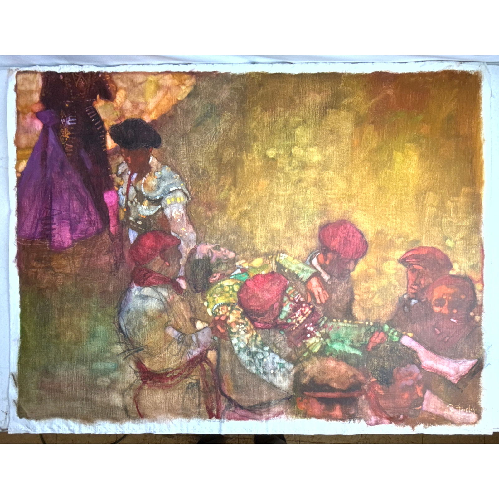 BERNARD Bernie FUCHS Original Painting on unstretched canvas. Signed B Fuchs. For the book FIRST FOR: BERNARD Bernie FUCHS Original Painting on unstretched canvas. Signed B Fuchs. For the book FIRST FORTY-NINE STORIES Ernest Hemingway, Franklin Library, Illustrations by Bernie Fuchs. Acquired From the