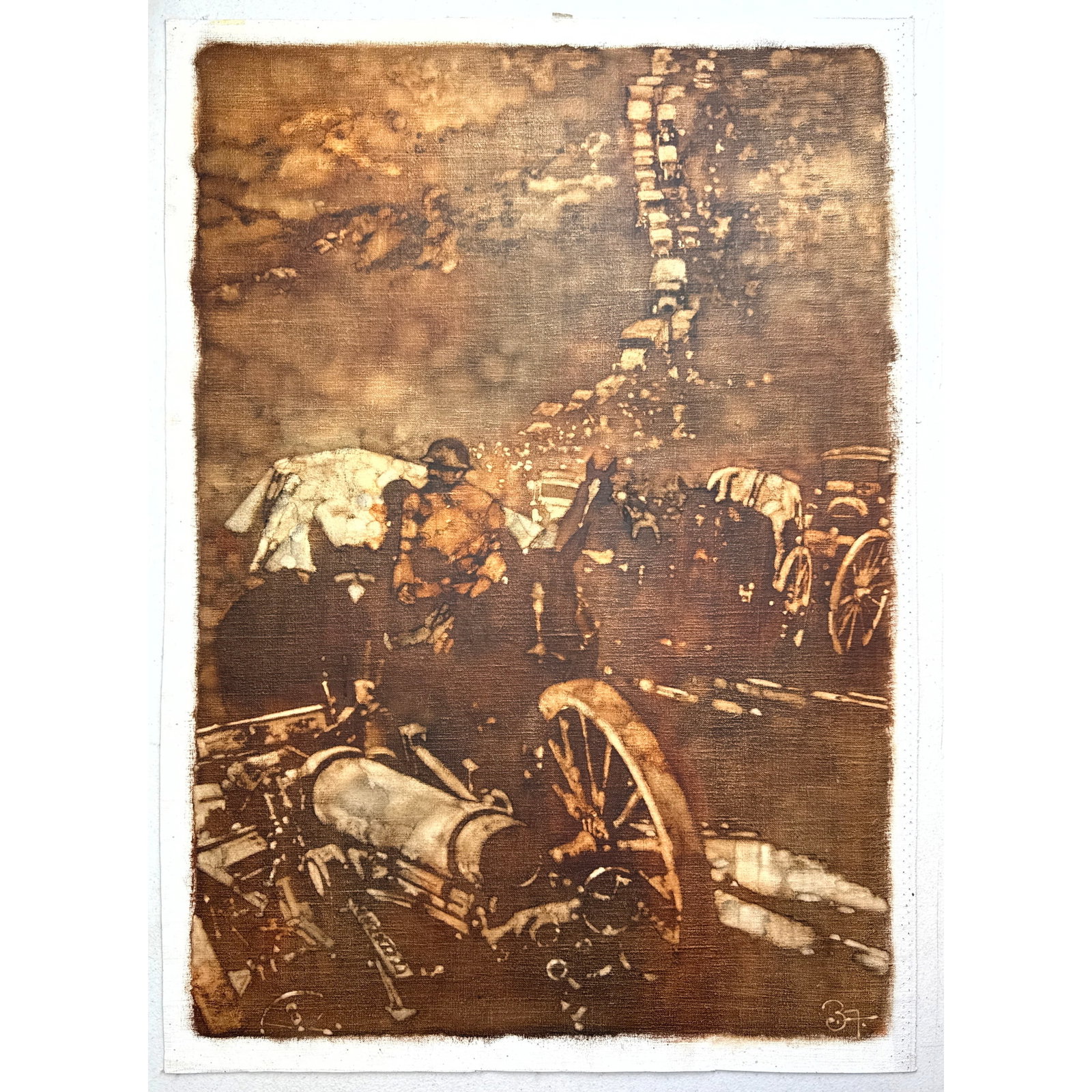 BERNARD Bernie FUCHS Original Painting on unstretched canvas. Signed B F. For the book Ernest Heming: BERNARD Bernie FUCHS Original Painting on unstretched canvas. Signed B F. For the book Ernest Hemingway, Farewell To Arms Franklin Library, Illustrations by Bernie Fuchs. Acquired From the Franklin Mi