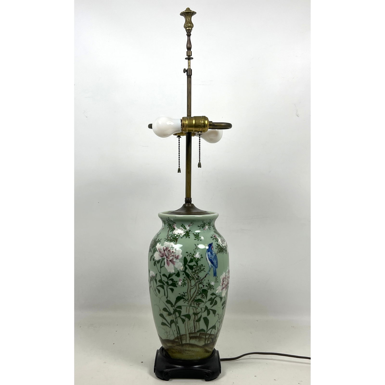 Chinese porcelain table lamp featuring a vase-form base with a jade green ground (1 of 10)
