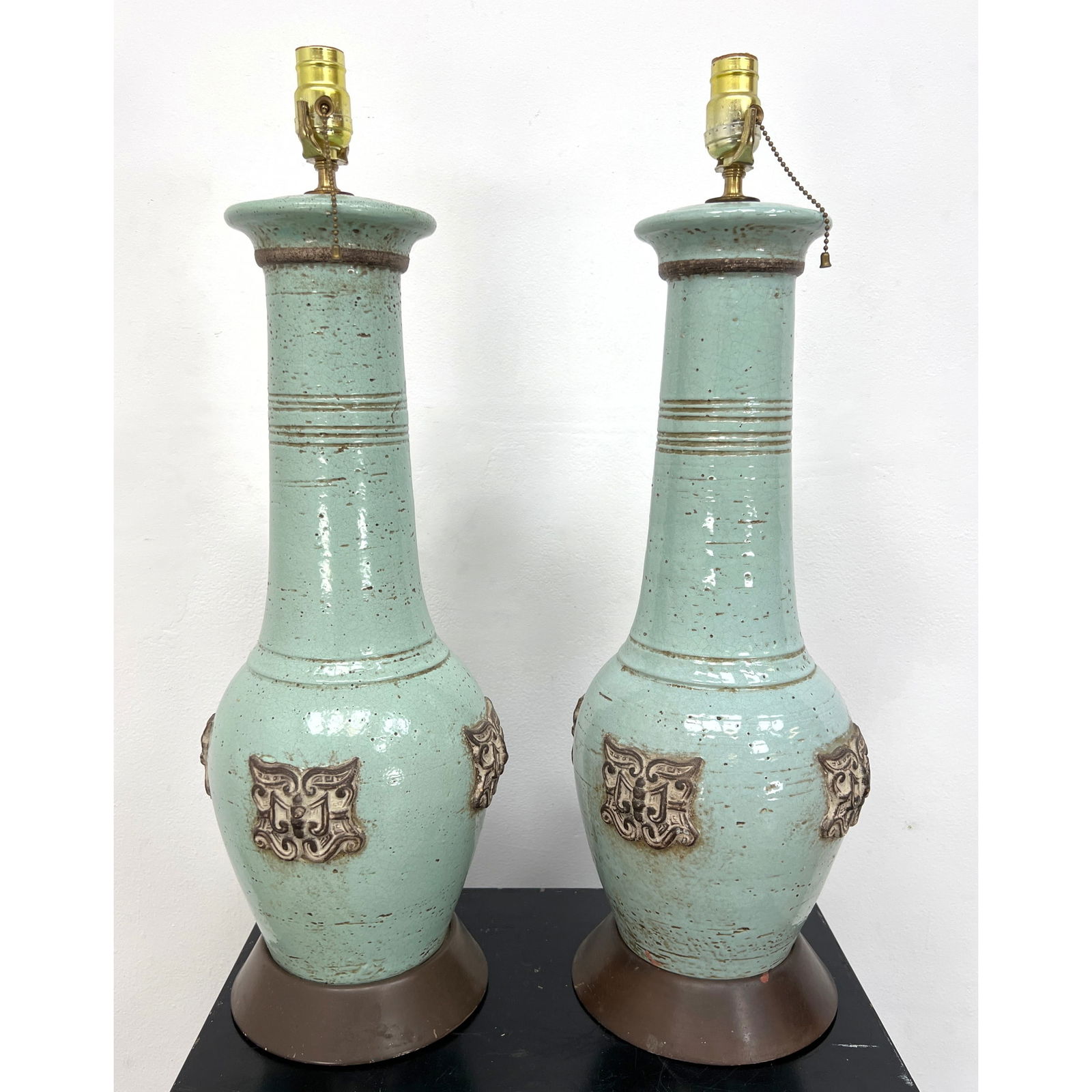 Pair James Mont Style Asian Form Pottery Porcelain Table Lamps. (1 of 8)