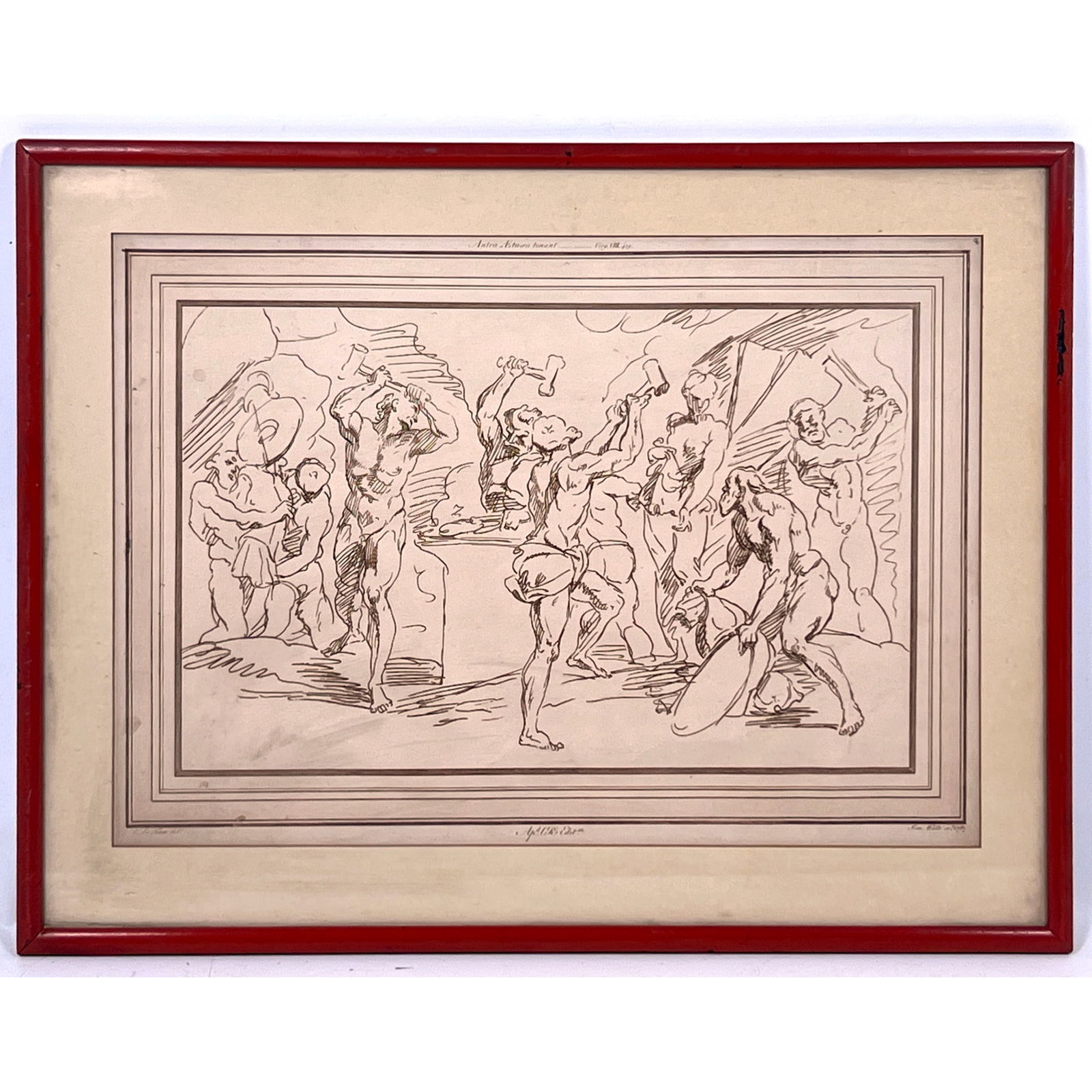 Antique Engraving. Cyclopes at Vulcan' Forge. Mount Etna. Simon Watts engraver. Charles Rogers, edit: Antique Engraving. Cyclopes at Vulcan' Forge. Mount Etna. Simon Watts engraver. Charles Rogers, editor. Dimensions: Height: 16.25 inches, Width: 21.5 inches. ---