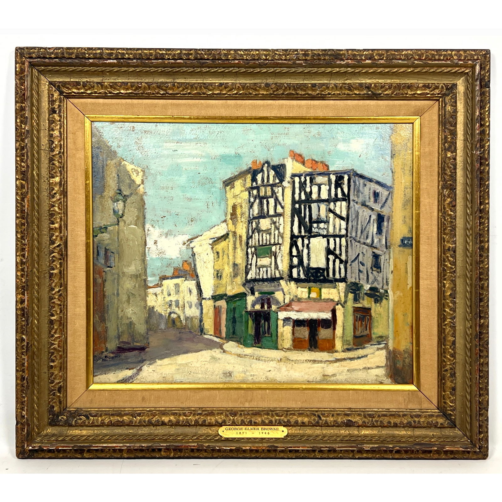 George Elmer Browne Painting on Board. MONTMARTE impressionistic street scene: George Elmer Browne Painting on Board. MONTMARTE impressionistic street scene Dimensions: Frame Height: 22 inches, Frame Width: 25 inches. - Image Size: Image Height: 14 inches, Image Width: 17.5 inch