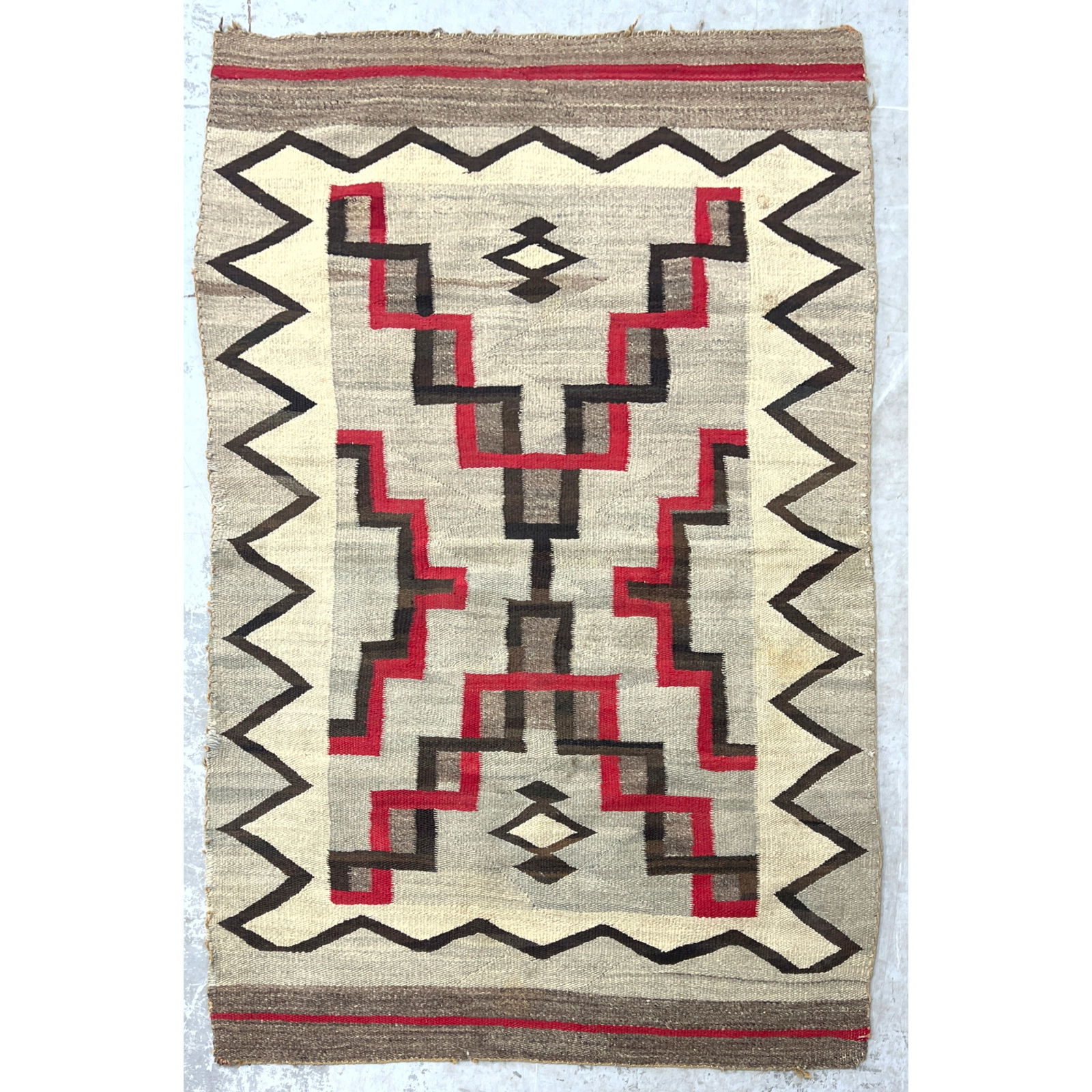 Navajo Ganado style transitional wool rug. Native American. Hand-woven textile is constructed using (1 of 9)