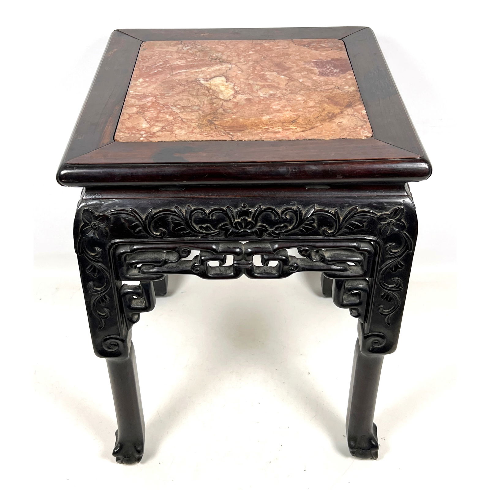 Chinese Carved Hong Mu Marble Inset Low Table. Hardwood. (1 of 10)