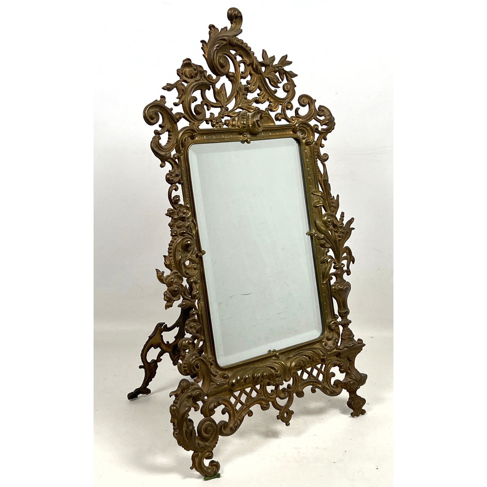 Highly Ornate Rococo style Brass Framed Table Mirror. Easel Back. Antique. (1 of 11)