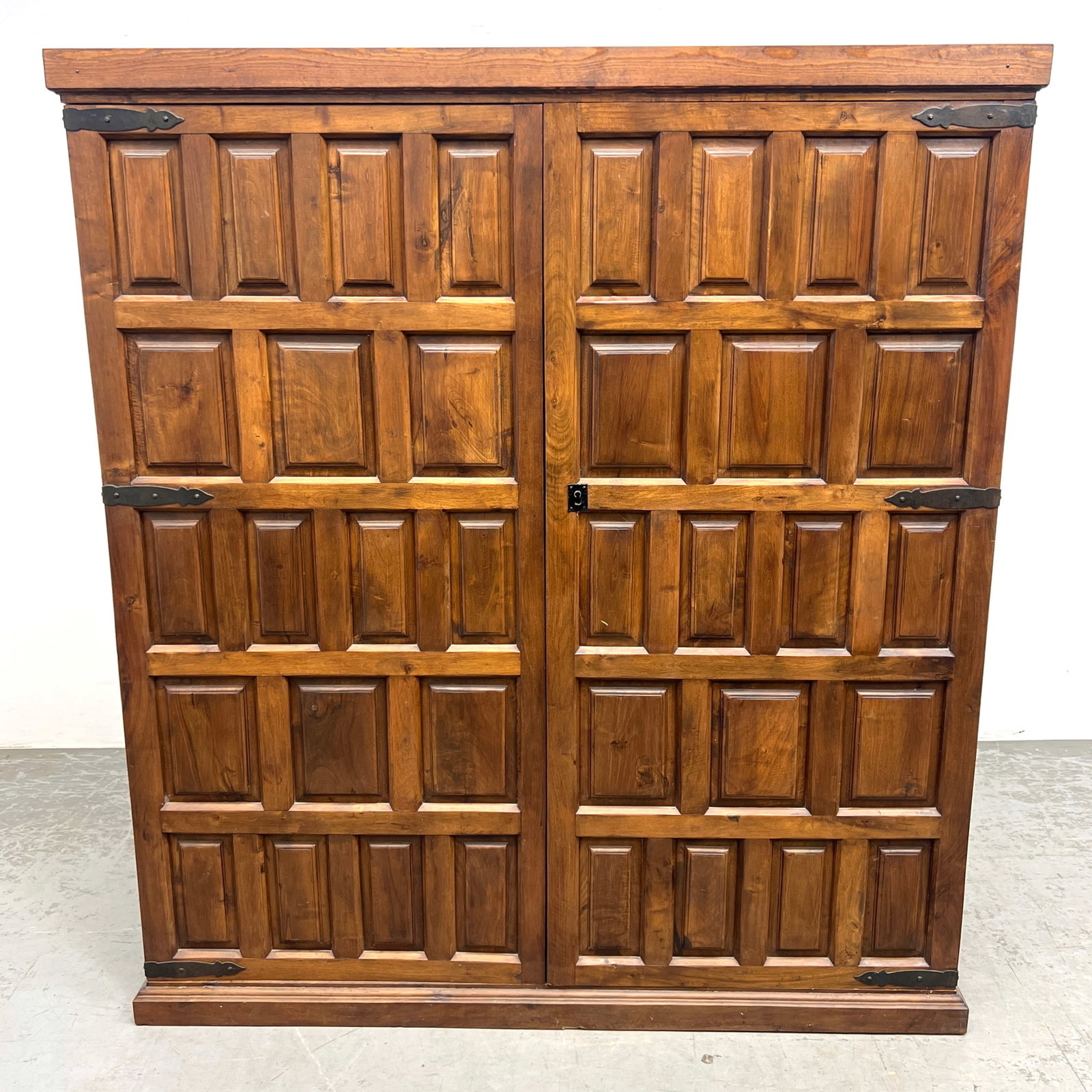 Large Belgium brutalist raised-panel cabinet linen press.: Large Belgium brutalist raised-panel cabinet linen press. Dimensions: Height: 62.75 inches, Width: 56 inches, Depth: 21 inches. ---