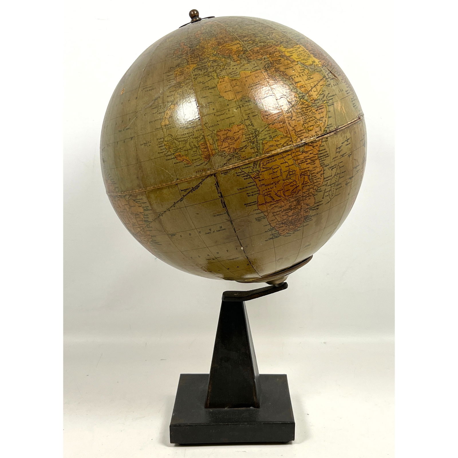 Antique WEBER COSTELLO World Globe on Table Stand. 12" Dia Globe. Metal Clad Base. Marked. (1 of 11)