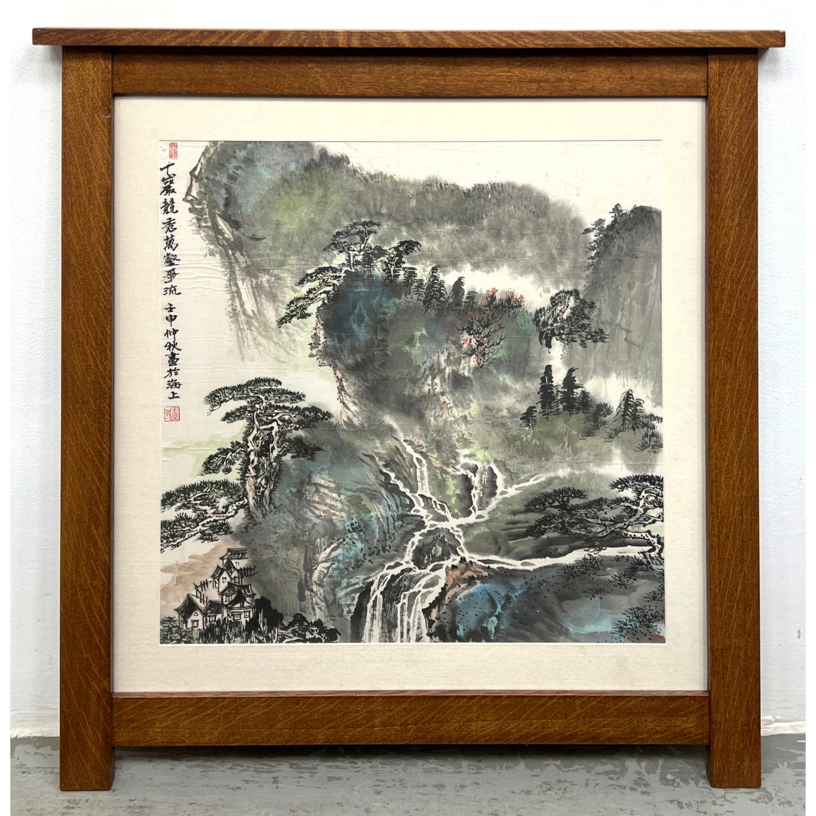 Chinese landscape painting (Shanshui) executed in ink and color on paper in Arts and Crafts Mission (1 of 7)