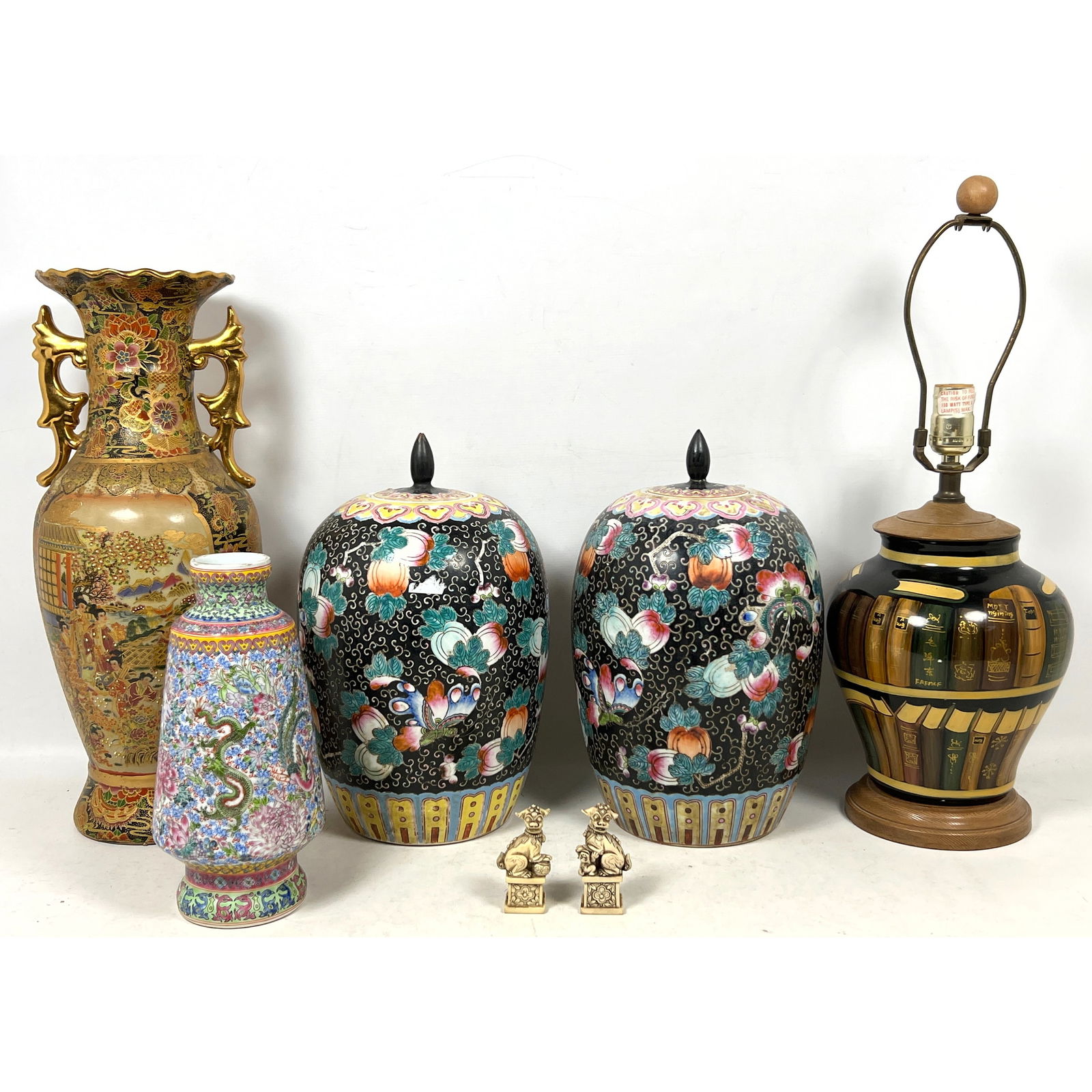 7pc Shelf Lot. Table Lamp with Bookshelf design. 2pc Decorated Ginger Jar with Butterflies. 2 mini f (1 of 19)