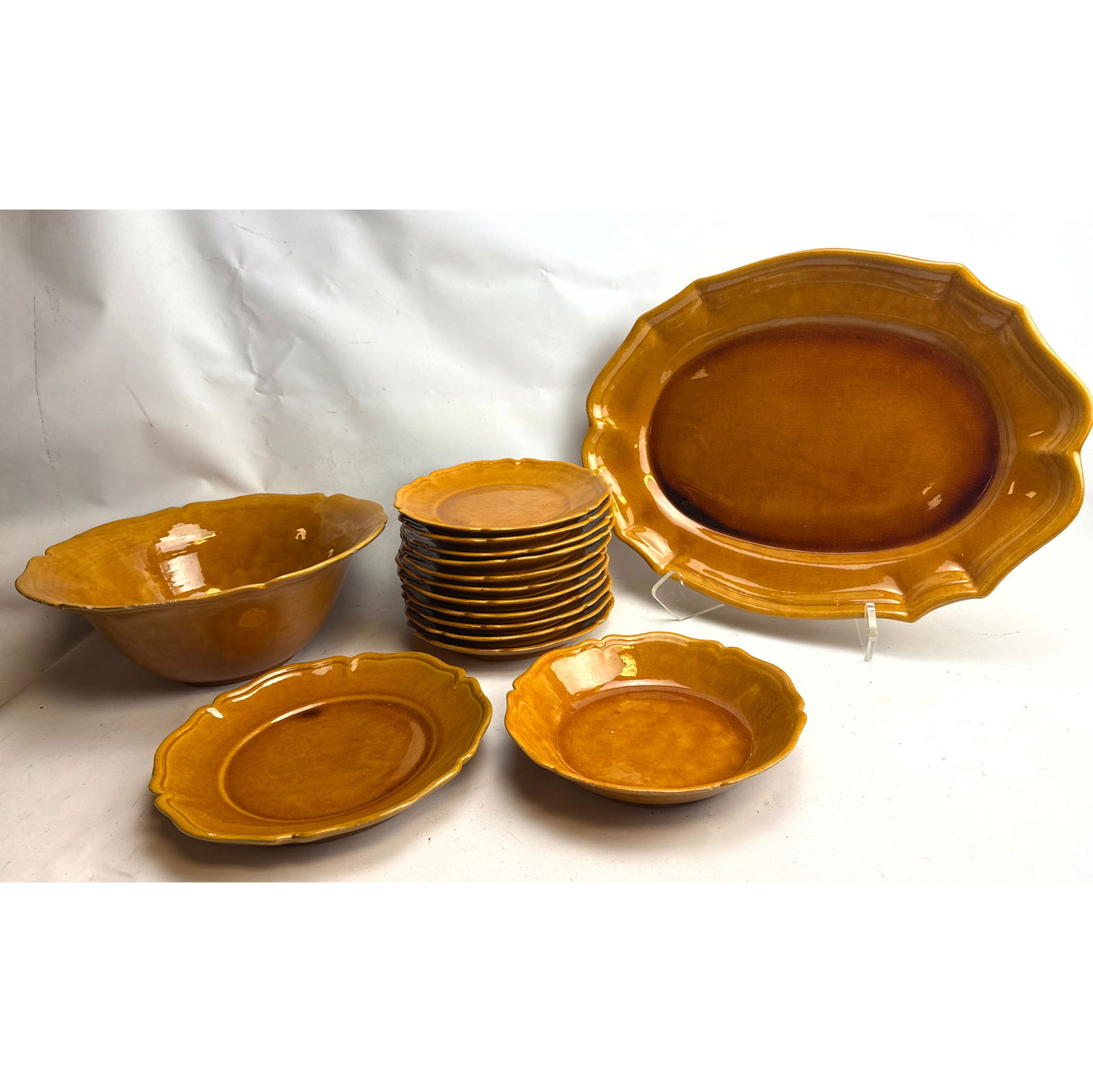 15pc Biot FRANCE China Dish set. Amber color. Dishes.- Manufacturer: Biot Pattern: Orange To (1 of 20)